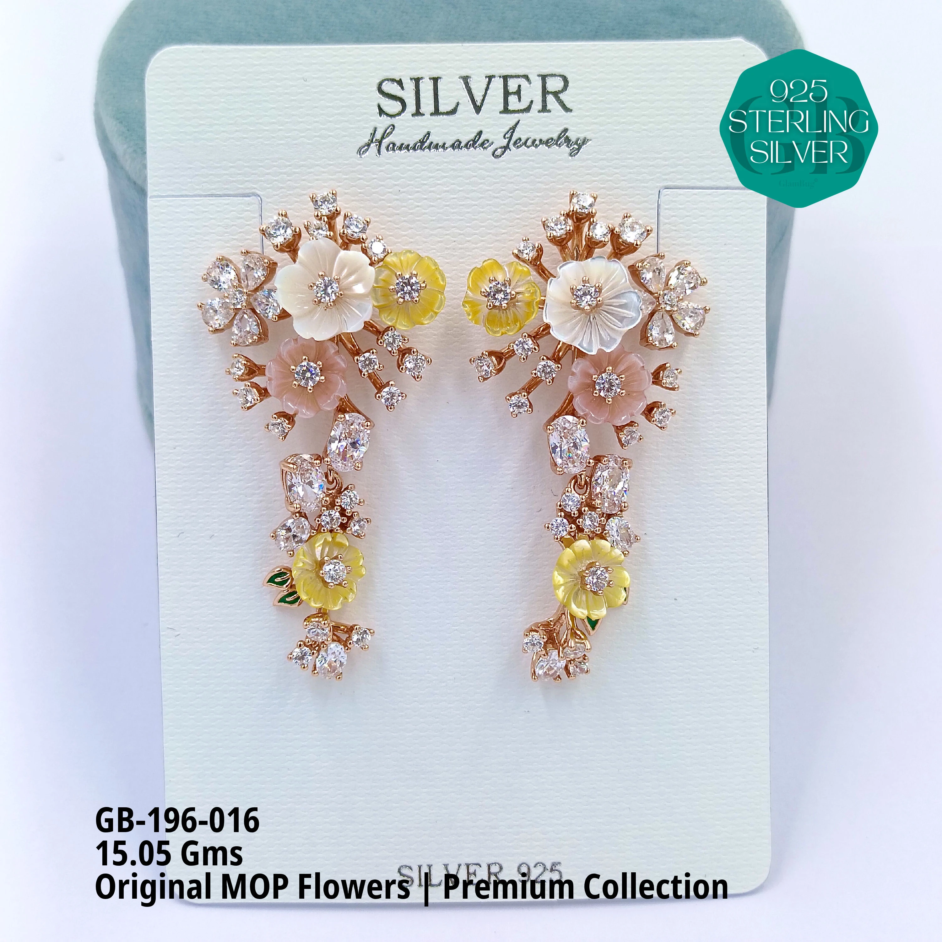 MOP EARRRINGS - PREMIUM - Premium 925 Silver Jewellery - SKU: GB-196-016 - Hyderabad Silver Importers