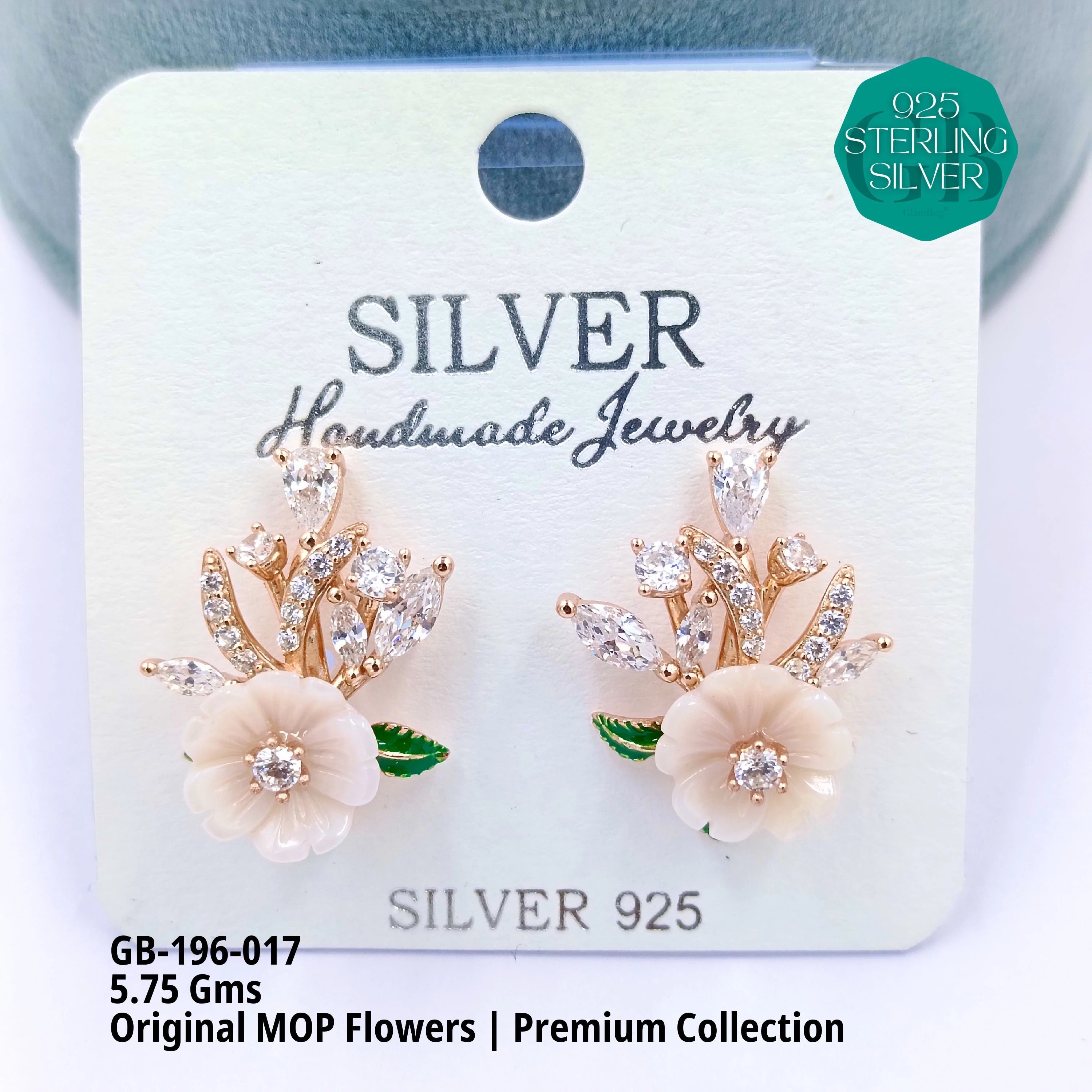 MOP EARRRINGS - PREMIUM - Premium 925 Silver Jewellery - SKU: GB-196-017 - Hyderabad Silver Importers