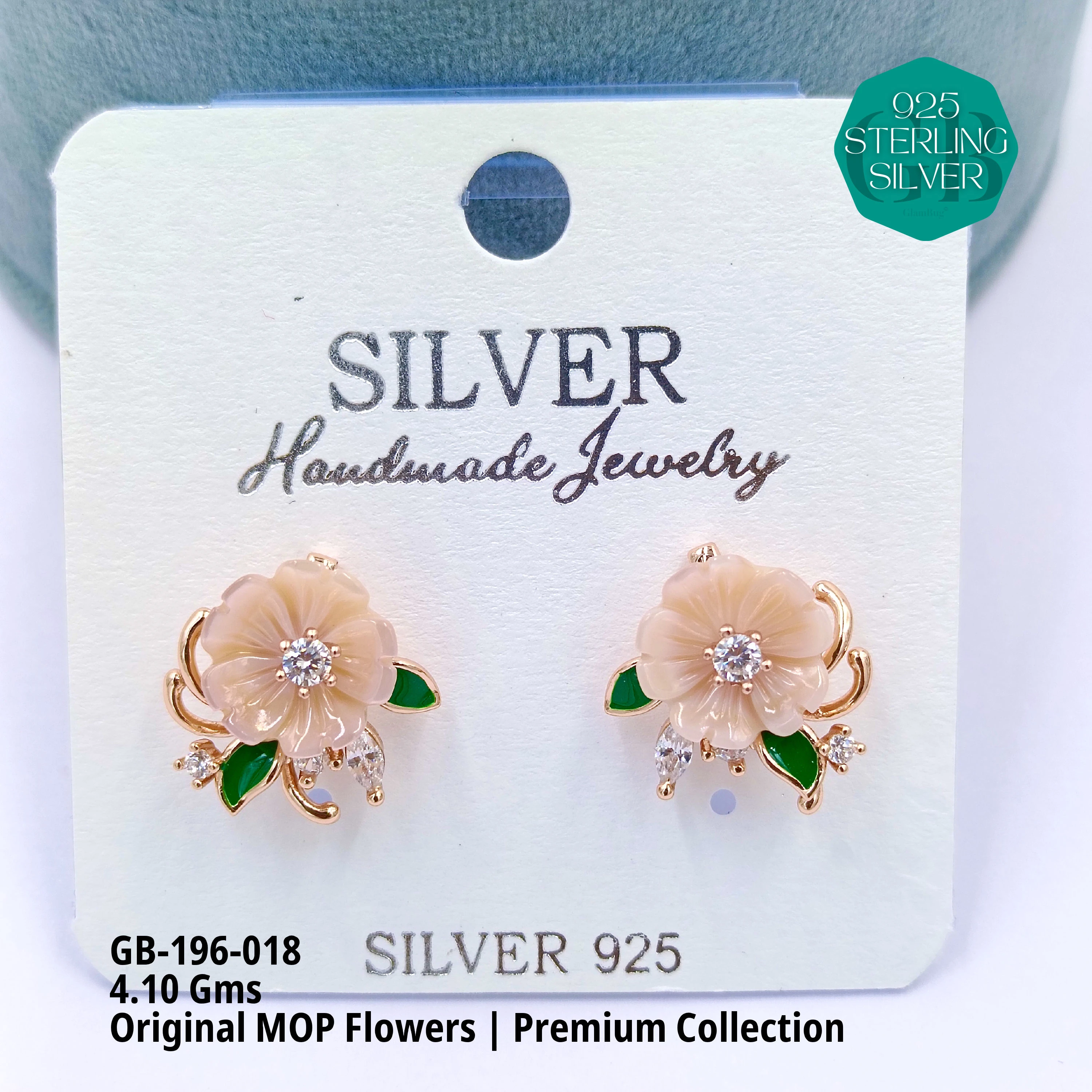 MOP EARRRINGS - PREMIUM - Premium 925 Silver Jewellery - SKU: GB-196-018 - Hyderabad Silver Importers