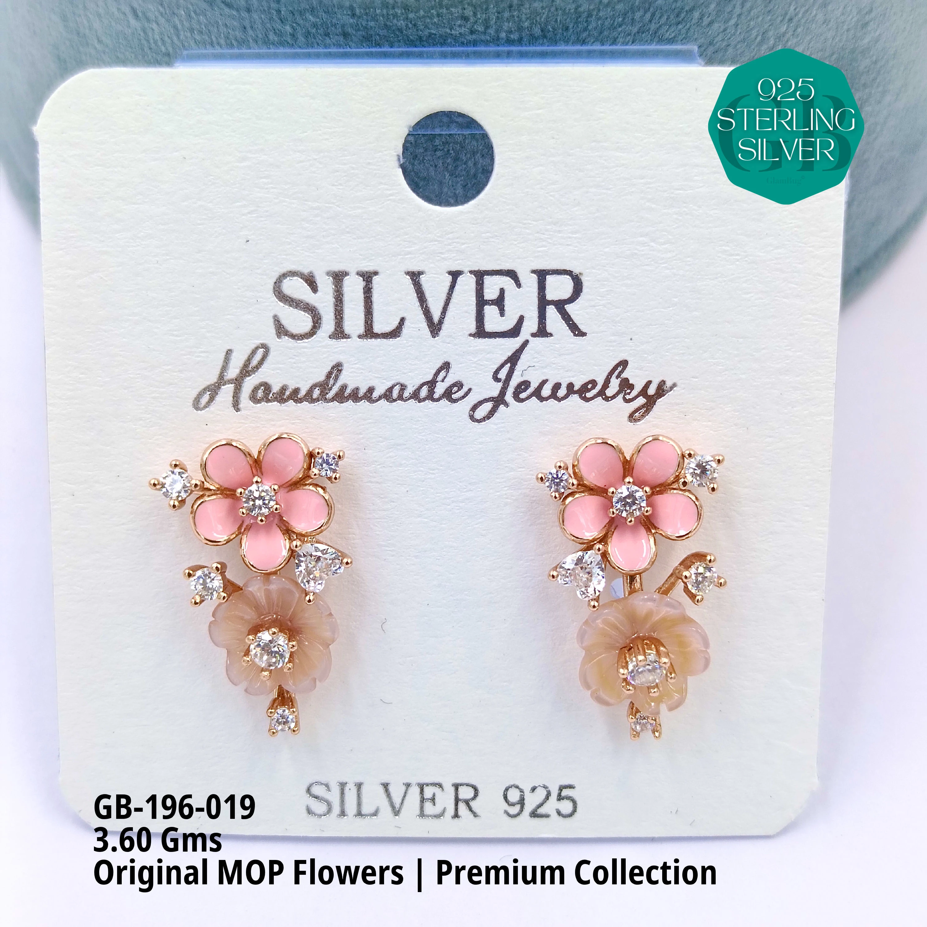 MOP EARRRINGS - PREMIUM - Premium 925 Silver Jewellery - SKU: GB-196-019 - Hyderabad Silver Importers