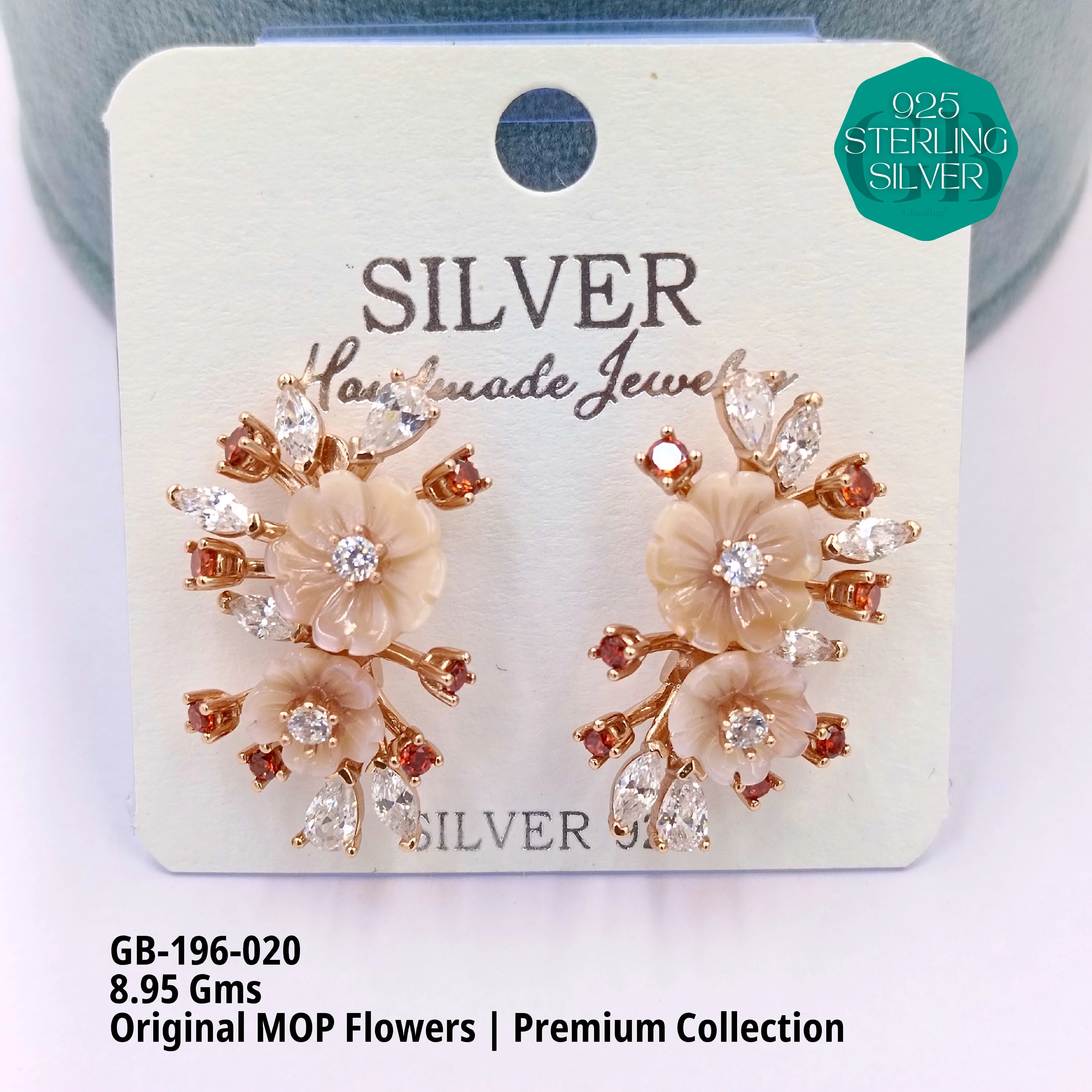 MOP EARRRINGS - PREMIUM - Premium 925 Silver Jewellery - SKU: GB-196-020 - Hyderabad Silver Importers