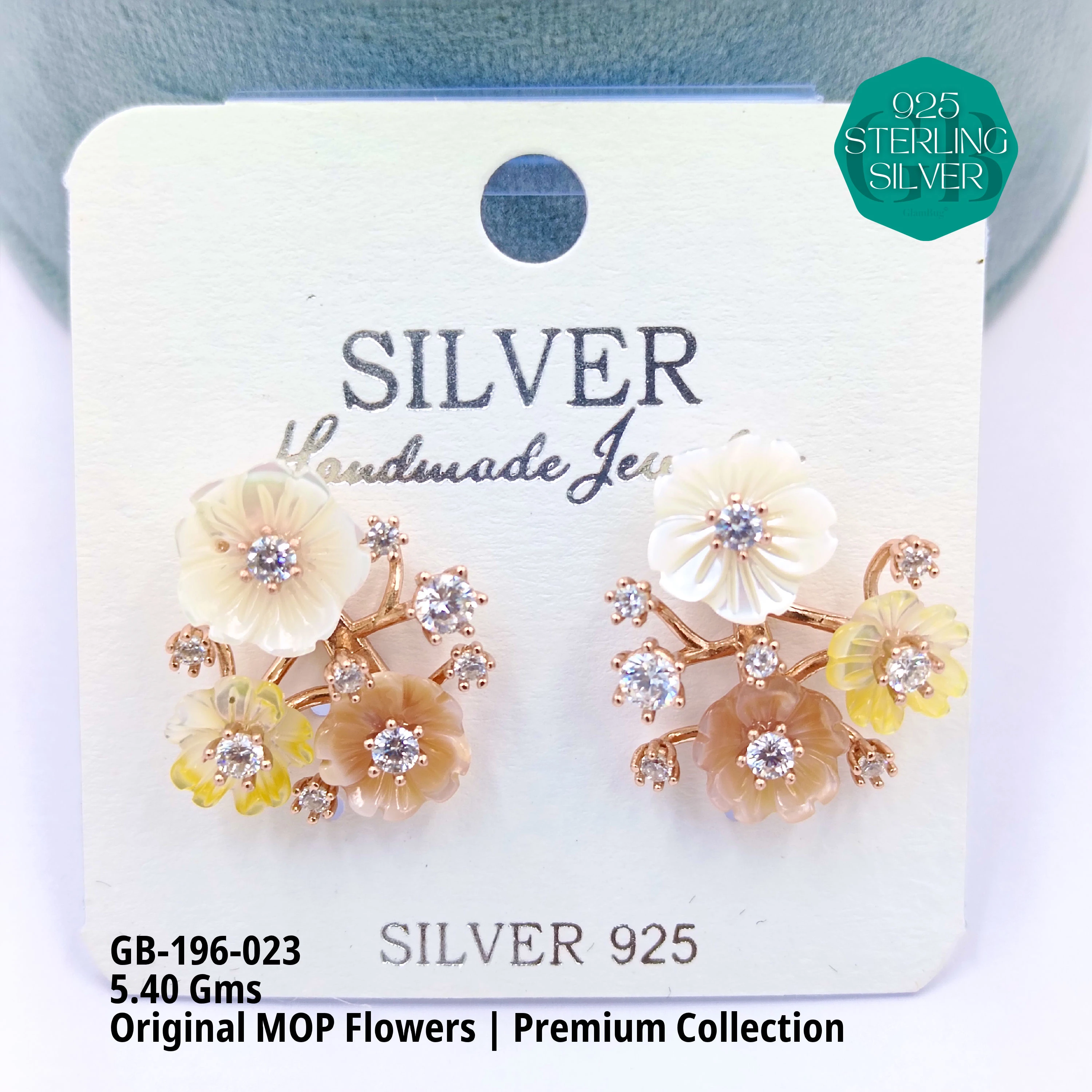 MOP EARRRINGS - PREMIUM - Premium 925 Silver Jewellery - SKU: GB-196-023 - Hyderabad Silver Importers