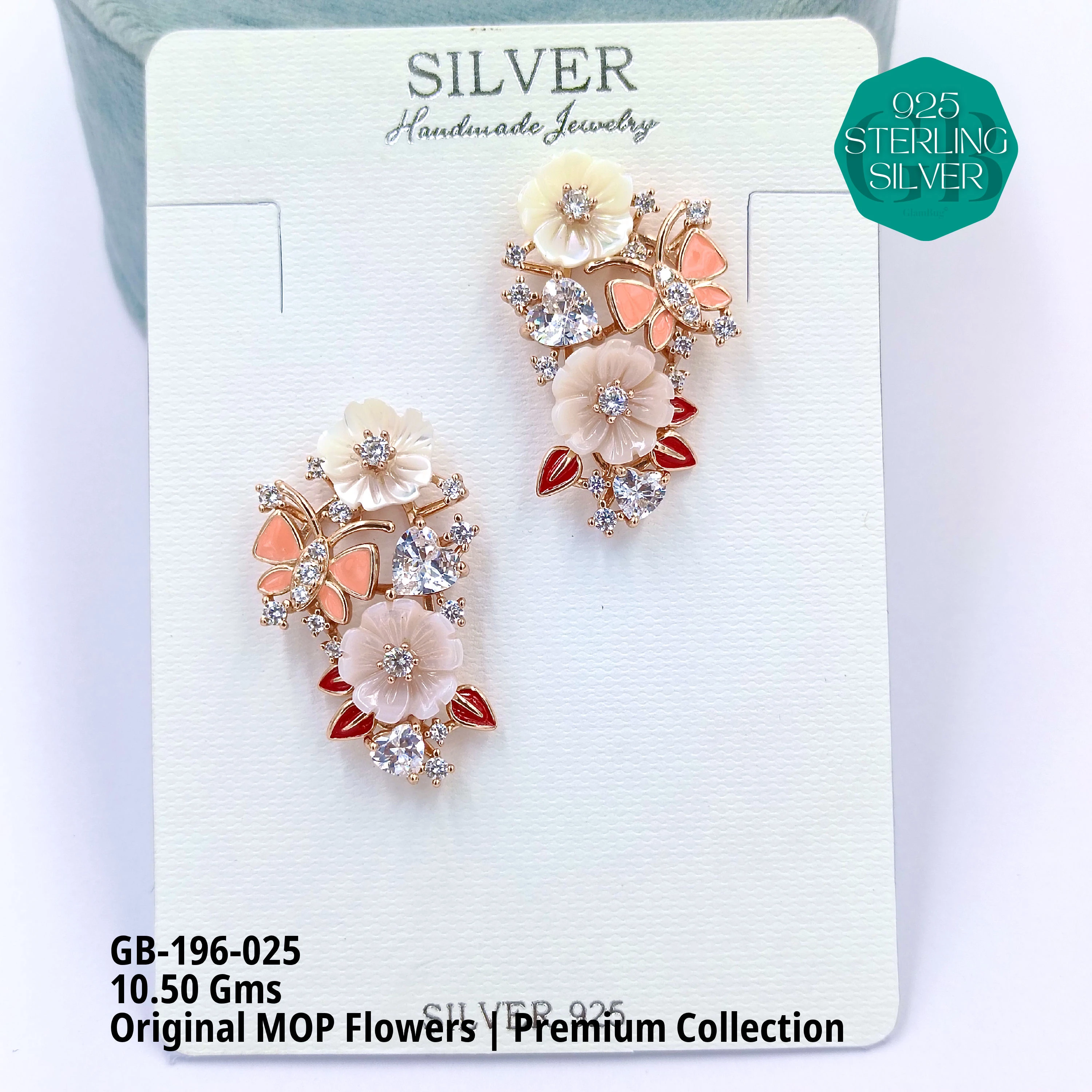 MOP EARRRINGS - PREMIUM - Premium 925 Silver Jewellery - SKU: GB-196-025 - Hyderabad Silver Importers