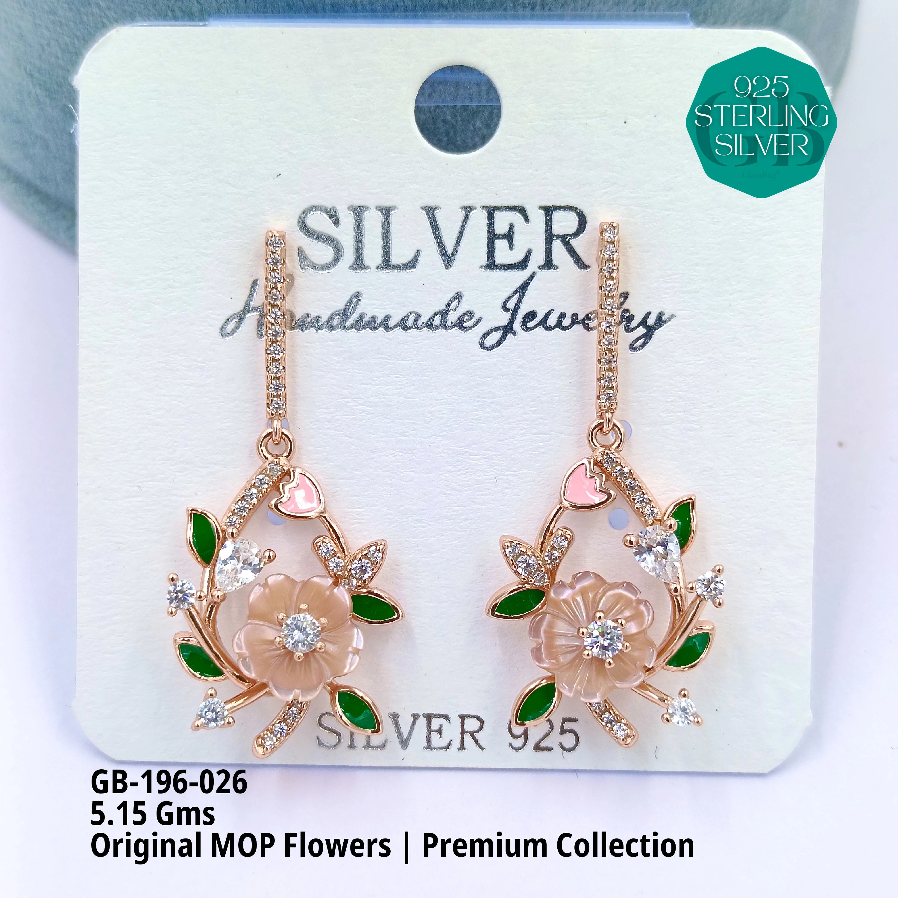 MOP EARRRINGS - PREMIUM - Premium 925 Silver Jewellery - SKU: GB-196-026 - Hyderabad Silver Importers