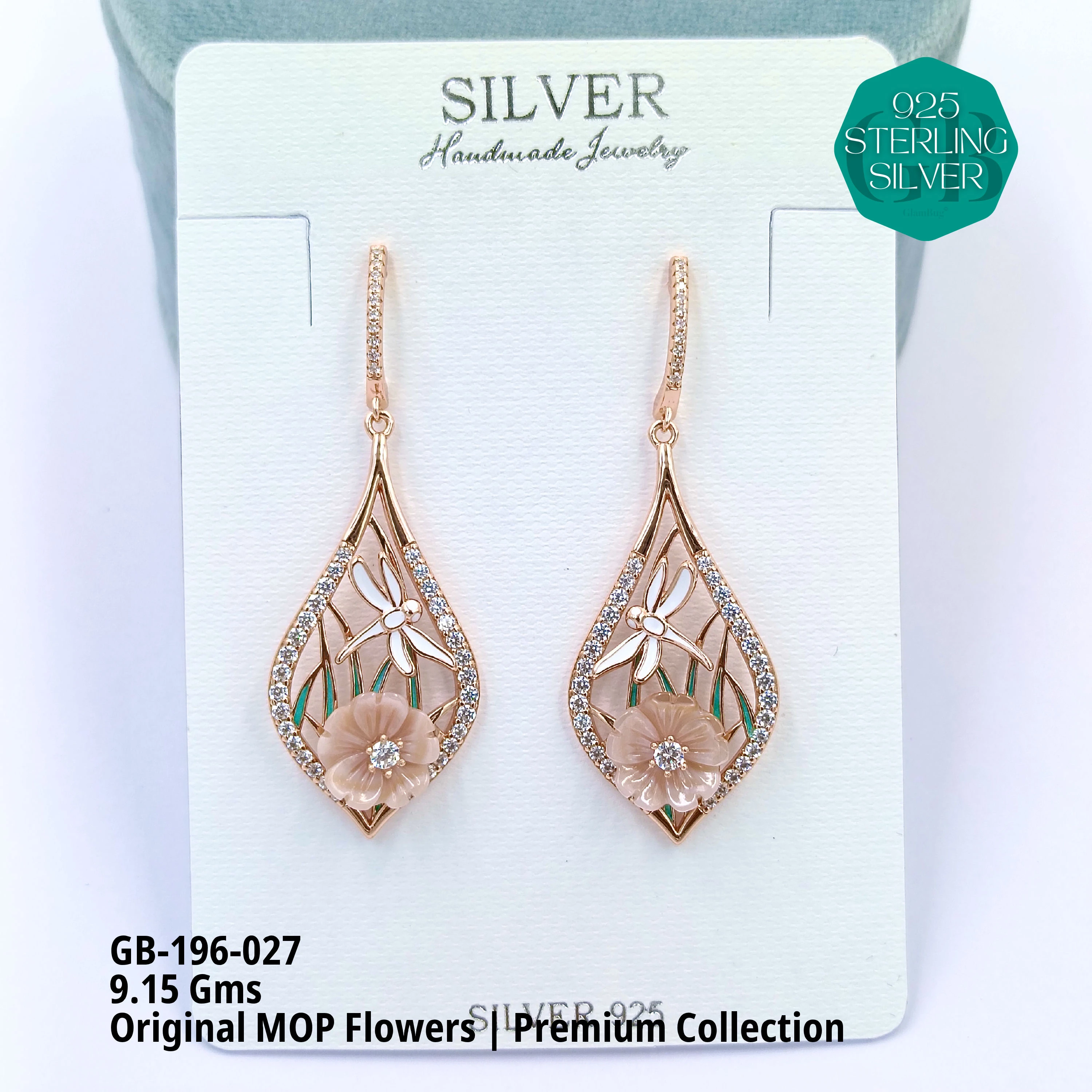 MOP EARRRINGS - PREMIUM - Premium 925 Silver Jewellery - SKU: GB-196-027 - Hyderabad Silver Importers