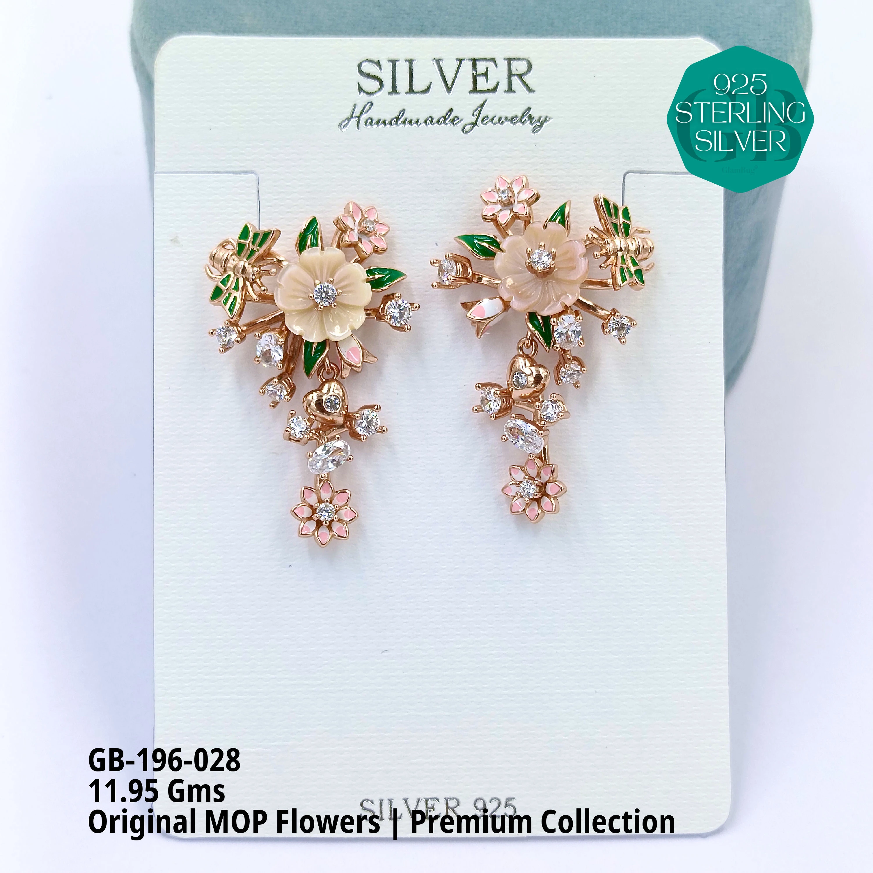 MOP EARRRINGS - PREMIUM - Premium 925 Silver Jewellery - SKU: GB-196-028 - Hyderabad Silver Importers