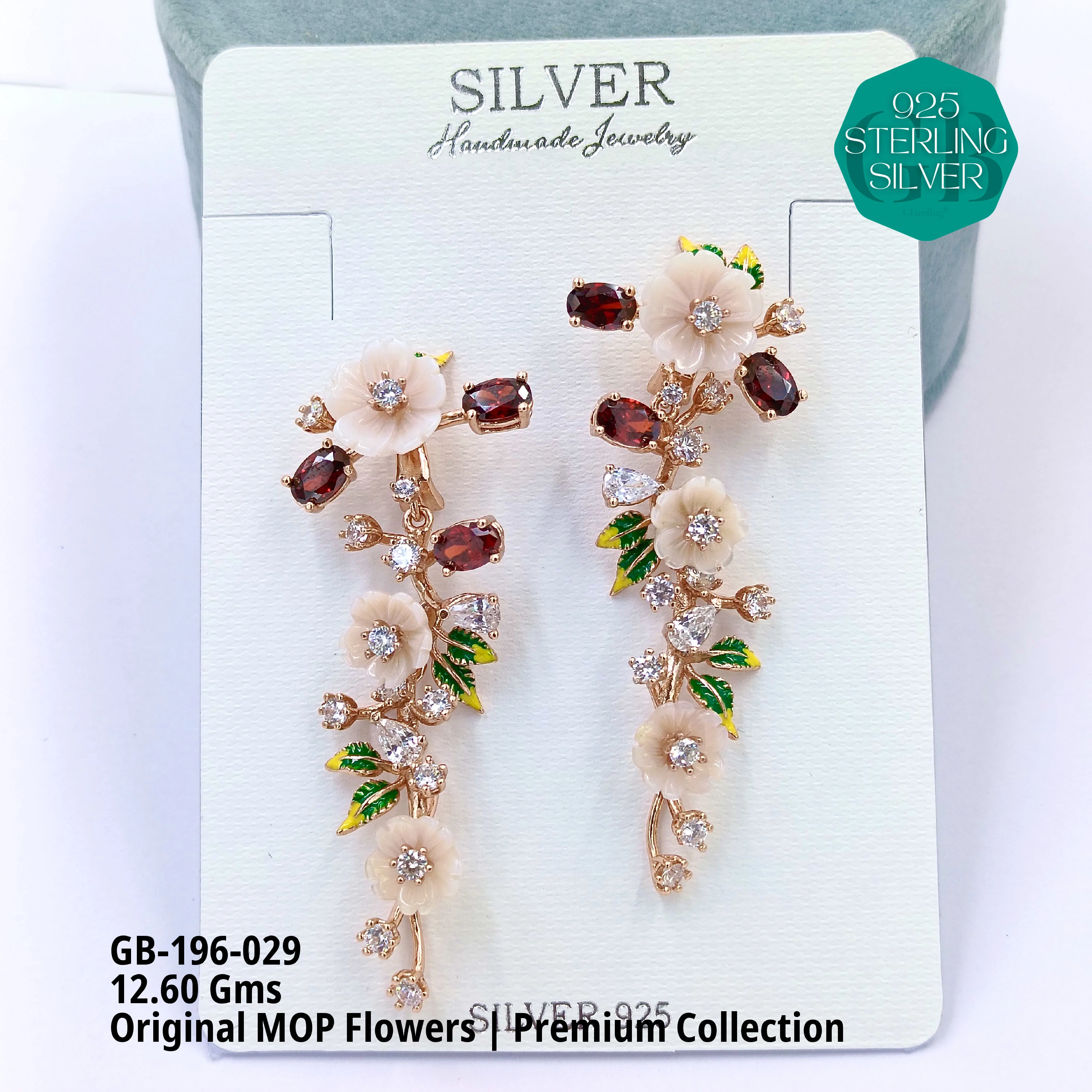 MOP EARRRINGS - PREMIUM - Premium 925 Silver Jewellery - SKU: GB-196-029 - Hyderabad Silver Importers