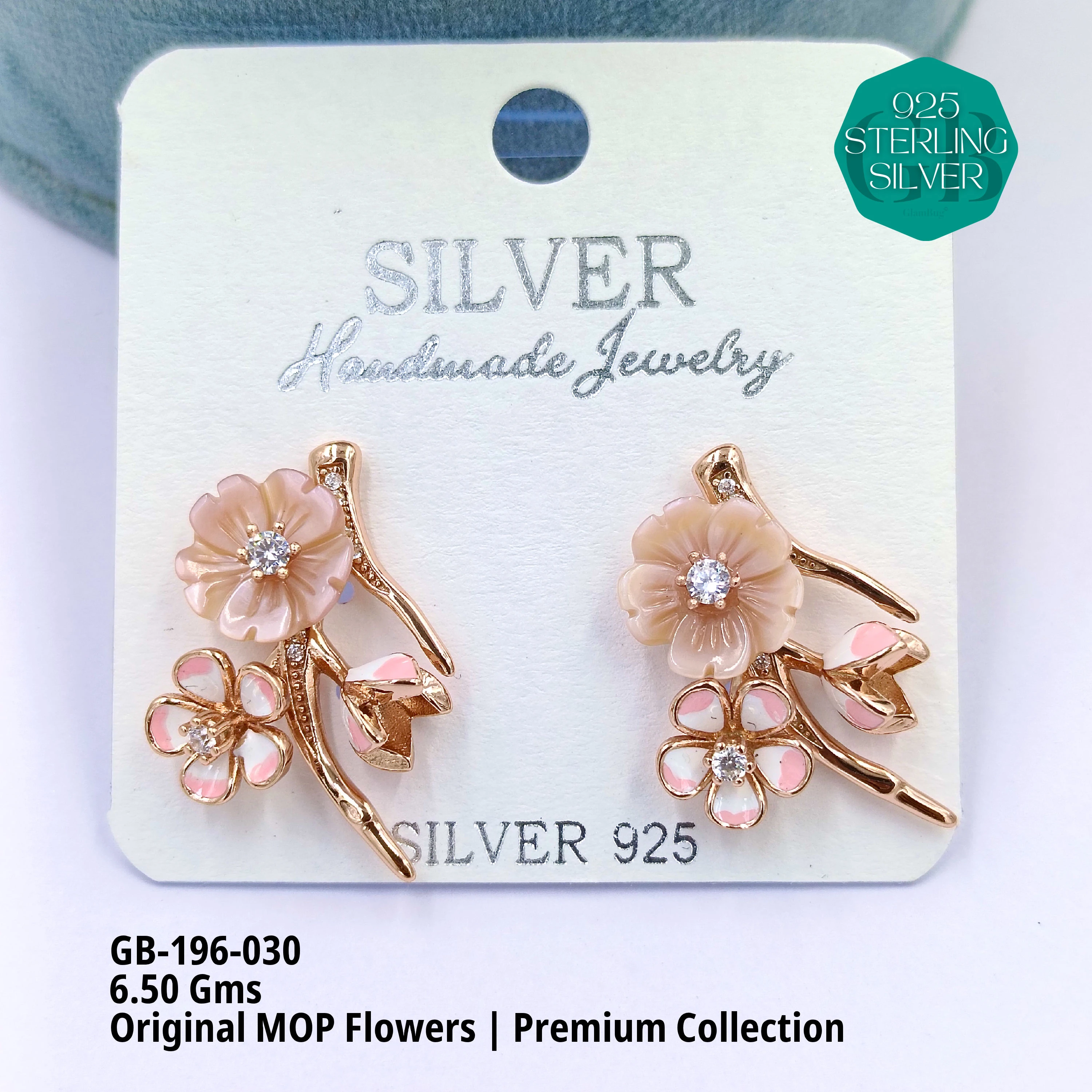 MOP EARRRINGS - PREMIUM - Premium 925 Silver Jewellery - SKU: GB-196-030 - Hyderabad Silver Importers