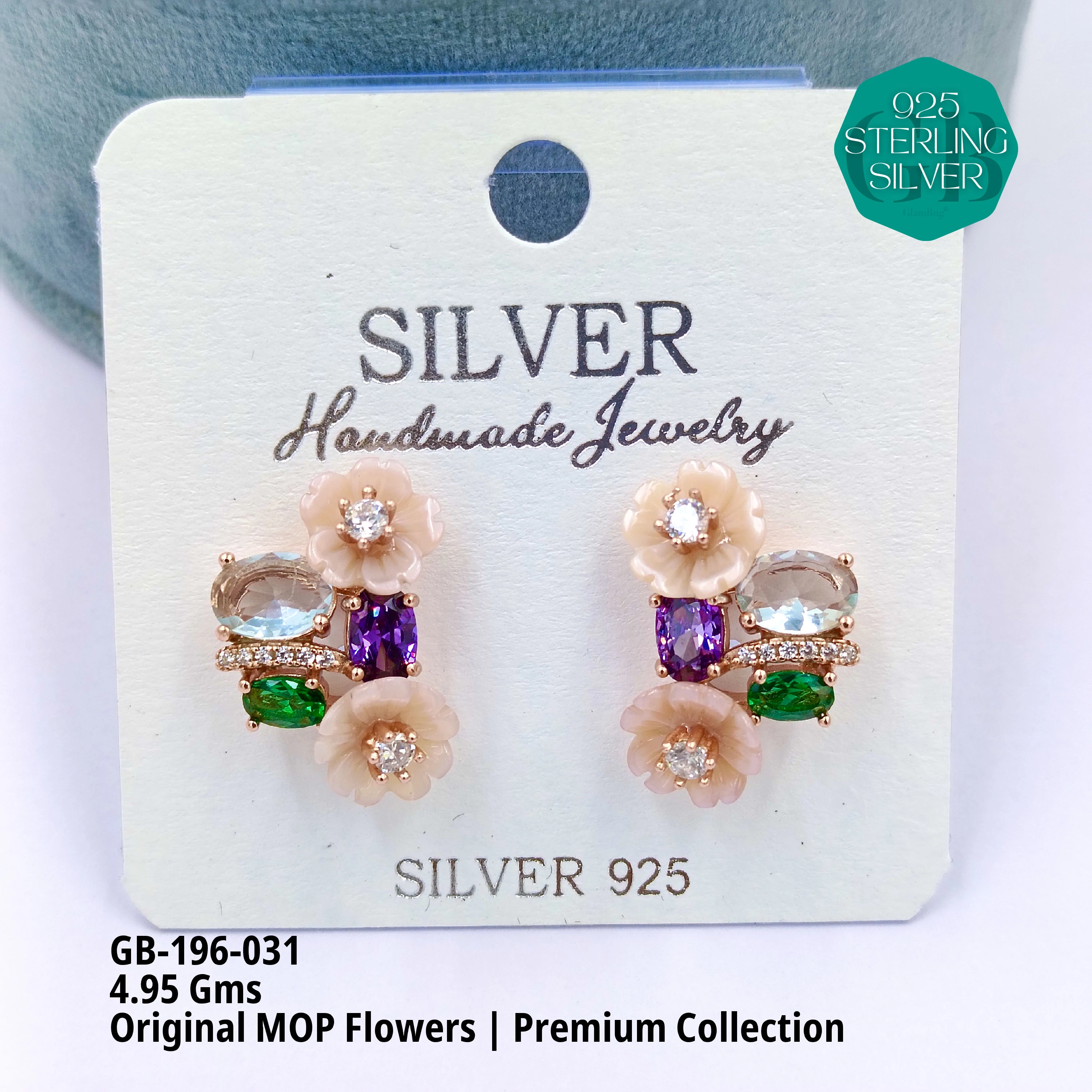 MOP EARRRINGS - PREMIUM - Premium 925 Silver Jewellery - SKU: GB-196-031 - Hyderabad Silver Importers