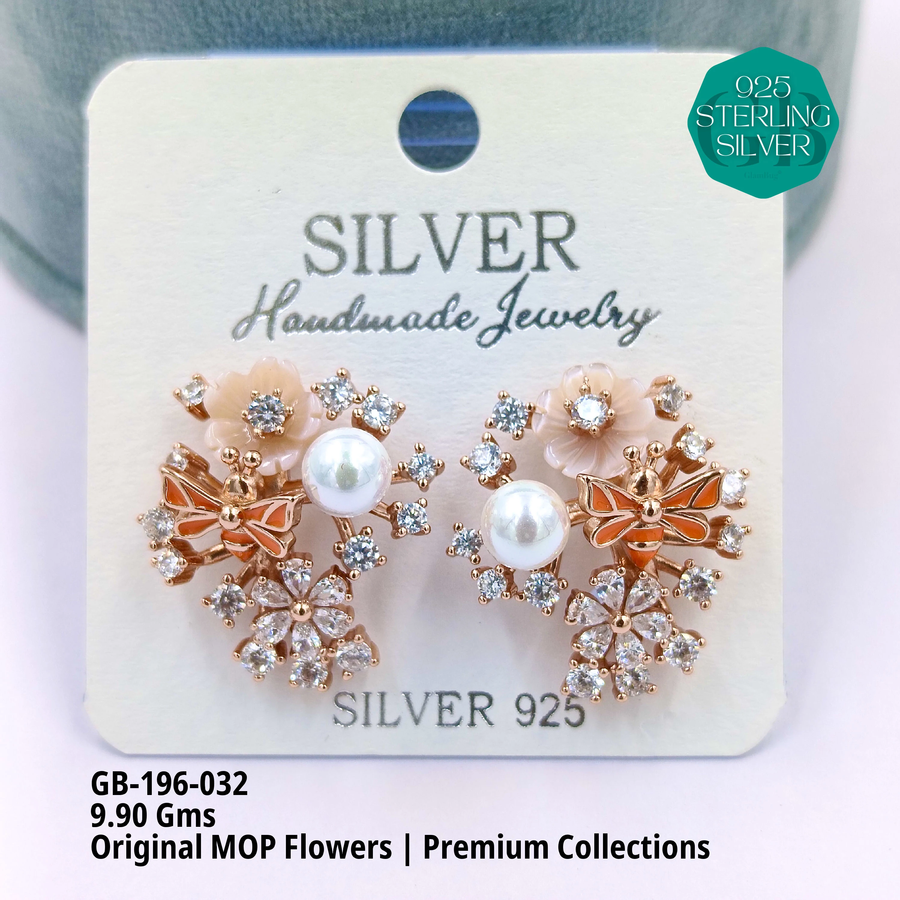 MOP EARRRINGS - PREMIUM - Premium 925 Silver Jewellery - SKU: GB-196-032 - Hyderabad Silver Importers