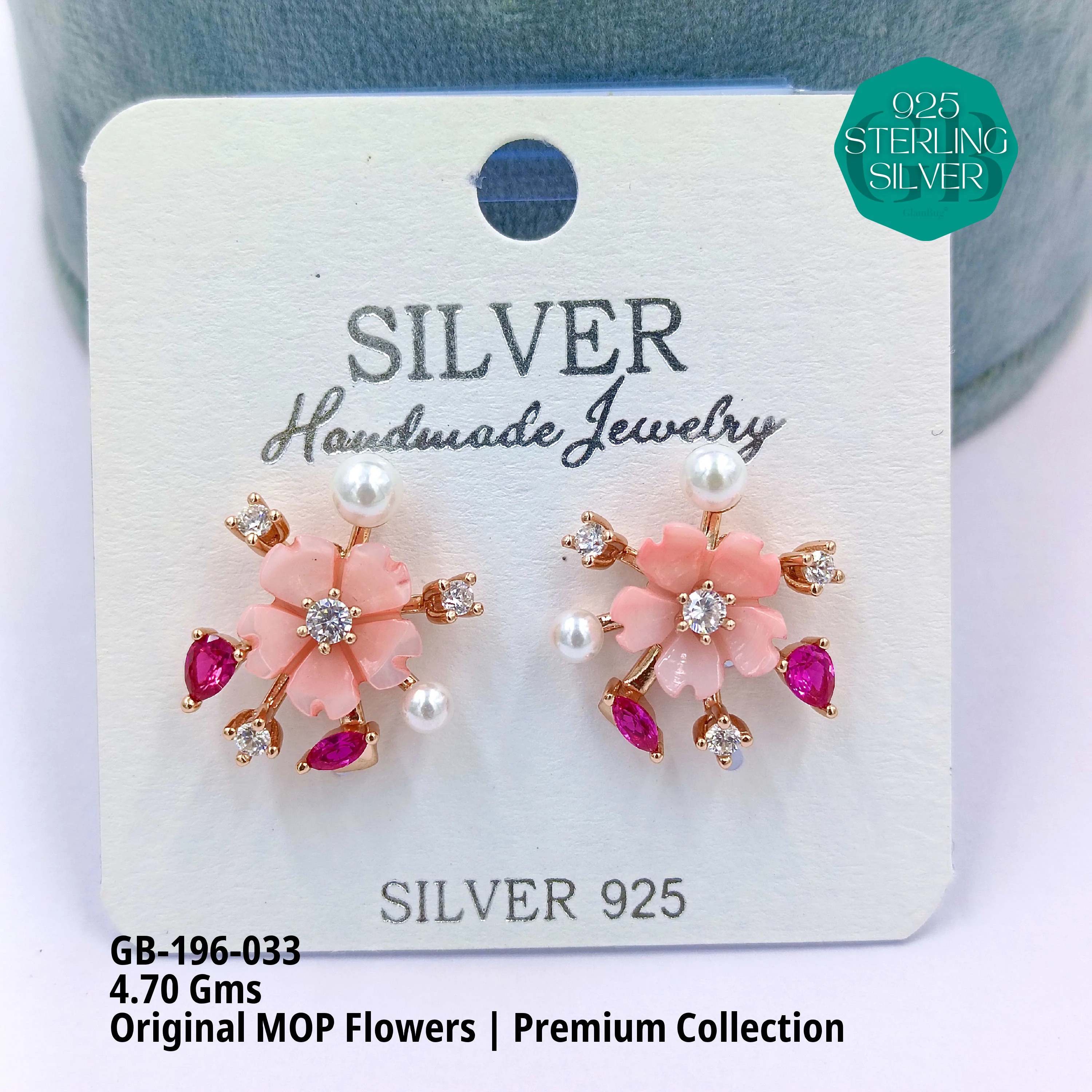 MOP EARRRINGS - PREMIUM - Premium 925 Silver Jewellery - SKU: GB-196-033 - Hyderabad Silver Importers