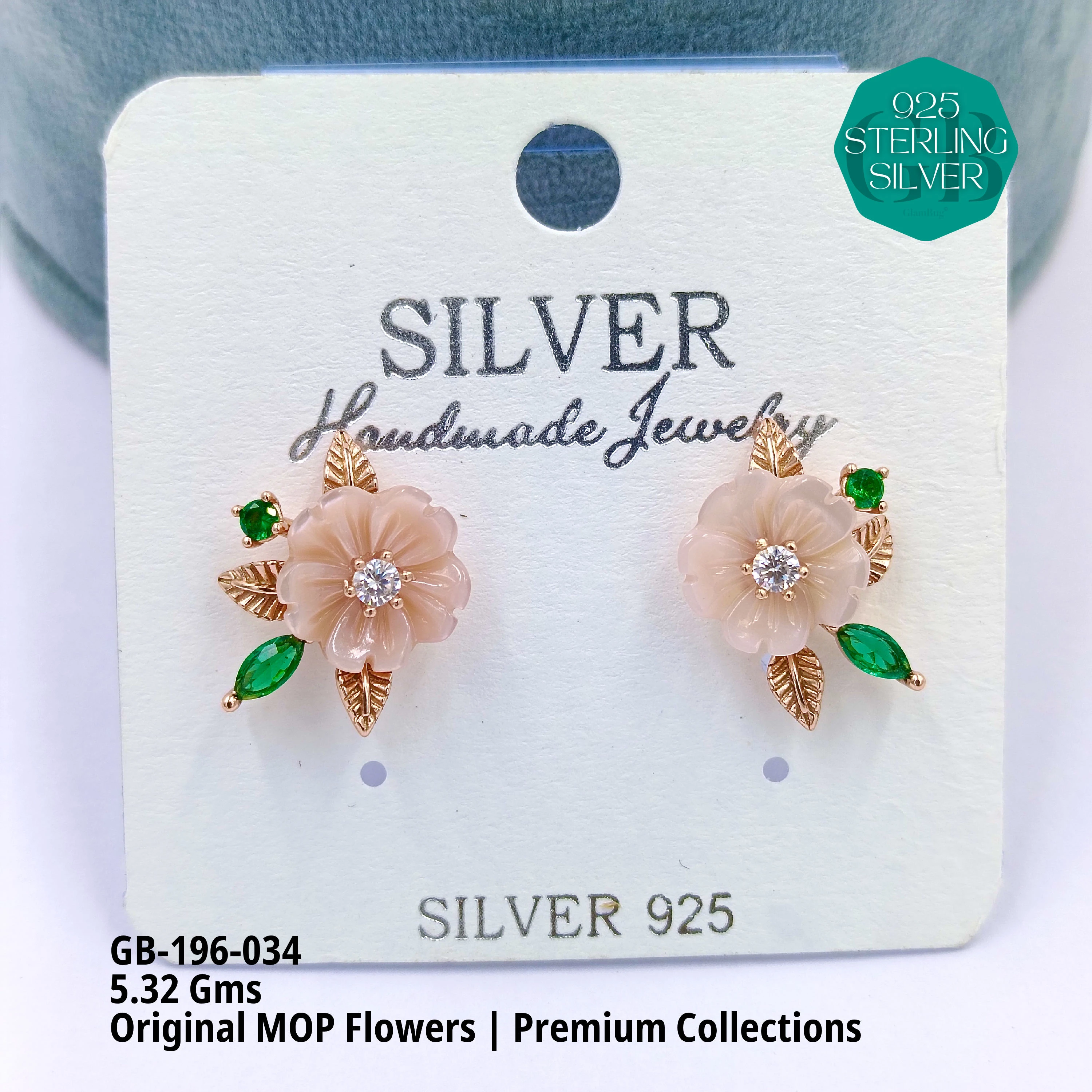 MOP EARRRINGS - PREMIUM - Premium 925 Silver Jewellery - SKU: GB-196-034 - Hyderabad Silver Importers