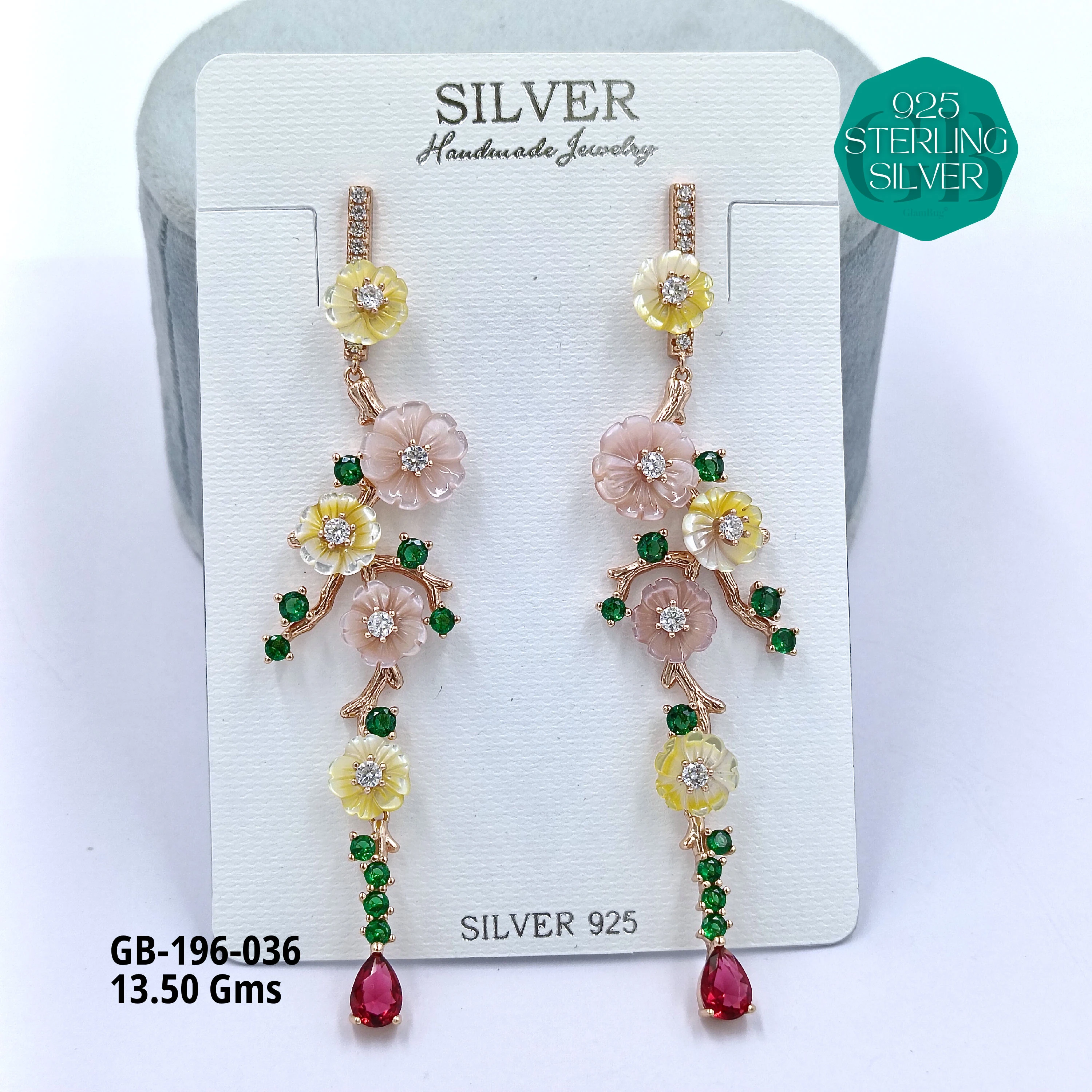 MOP EARRRINGS - PREMIUM - Premium 925 Silver Jewellery - SKU: GB-196-036 - Hyderabad Silver Importers
