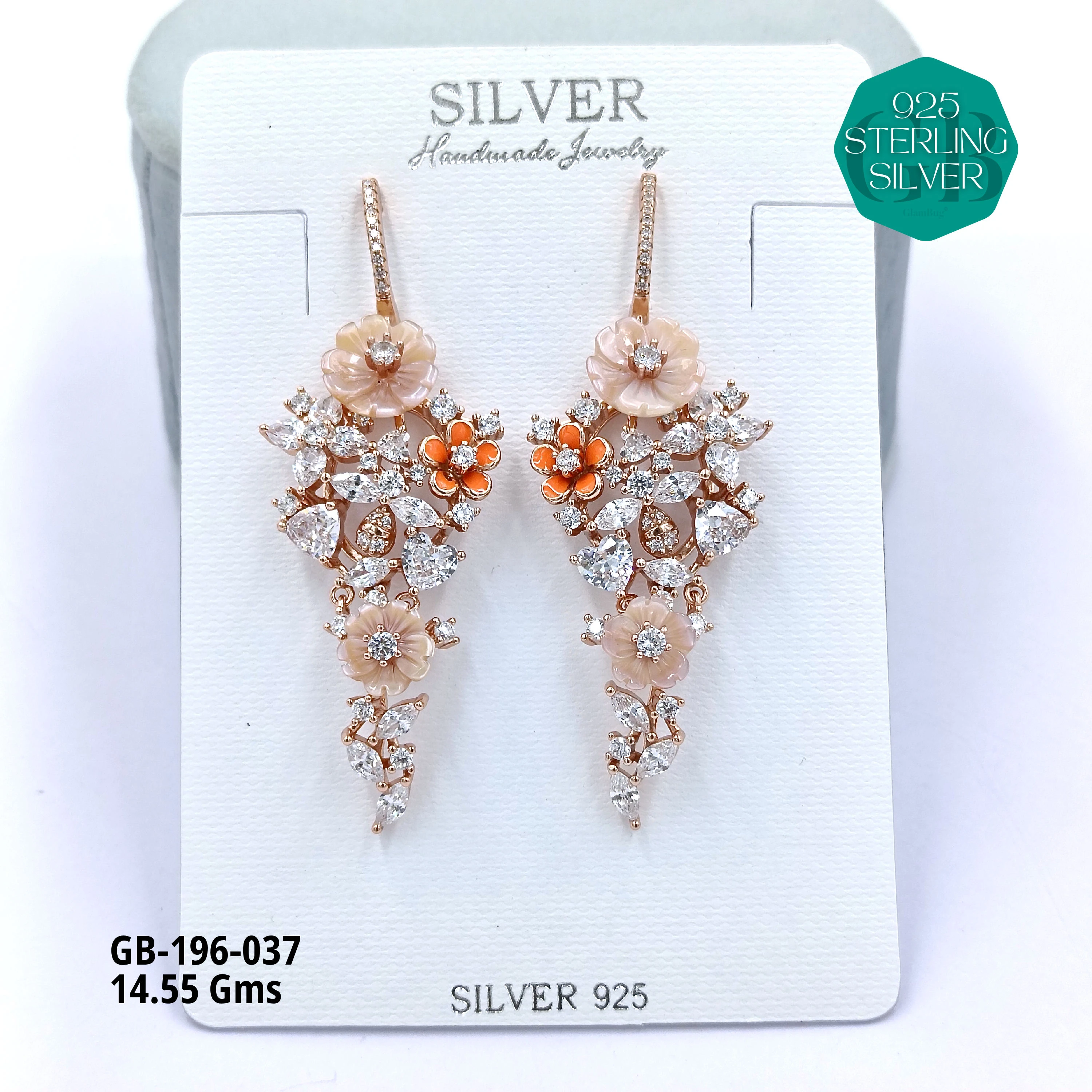 MOP EARRRINGS - PREMIUM - Premium 925 Silver Jewellery - SKU: GB-196-037 - Hyderabad Silver Importers