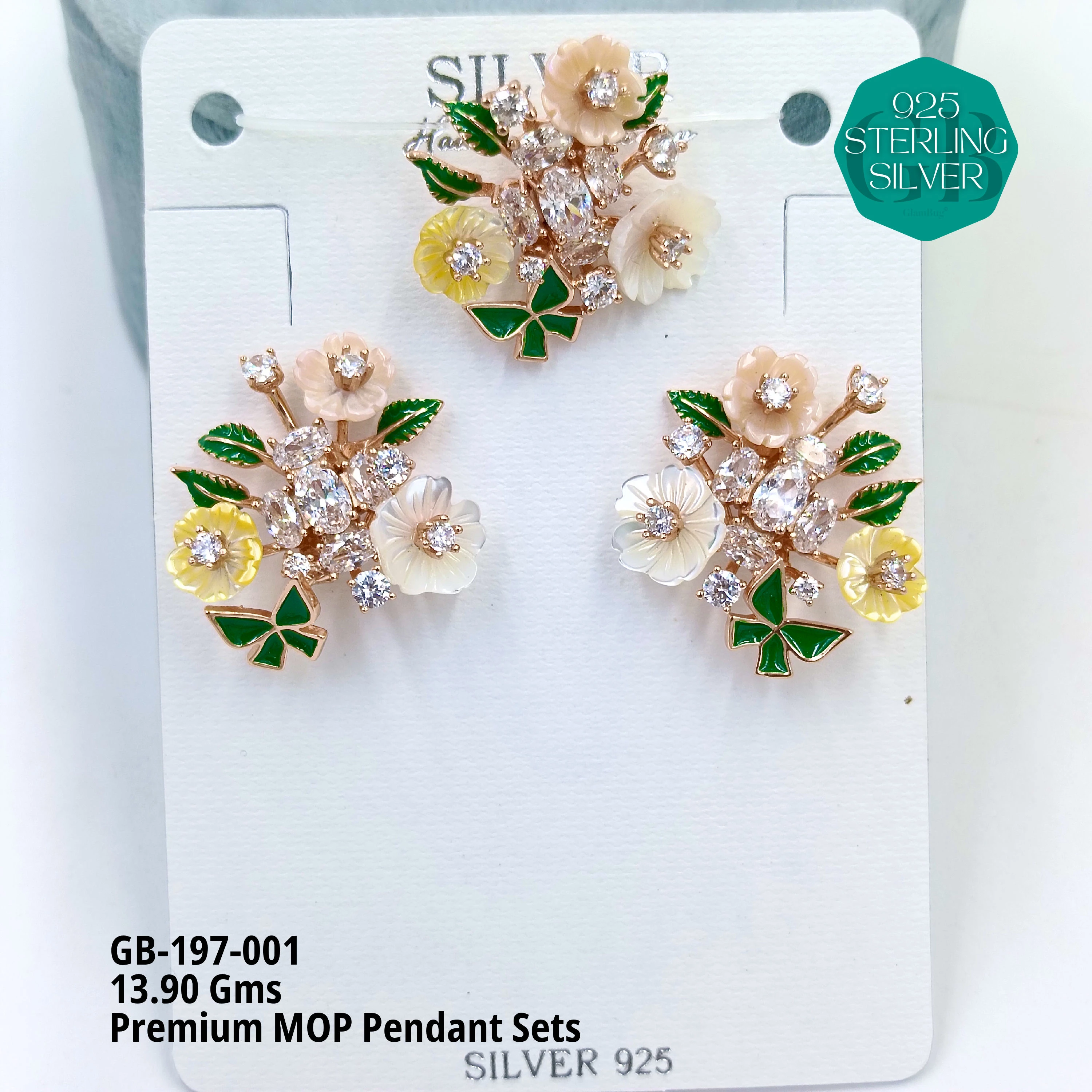 MOP PENDANT SETS - PREMIUM - Premium 925 Silver Jewellery - SKU: GB-197-001 - Hyderabad Silver Importers