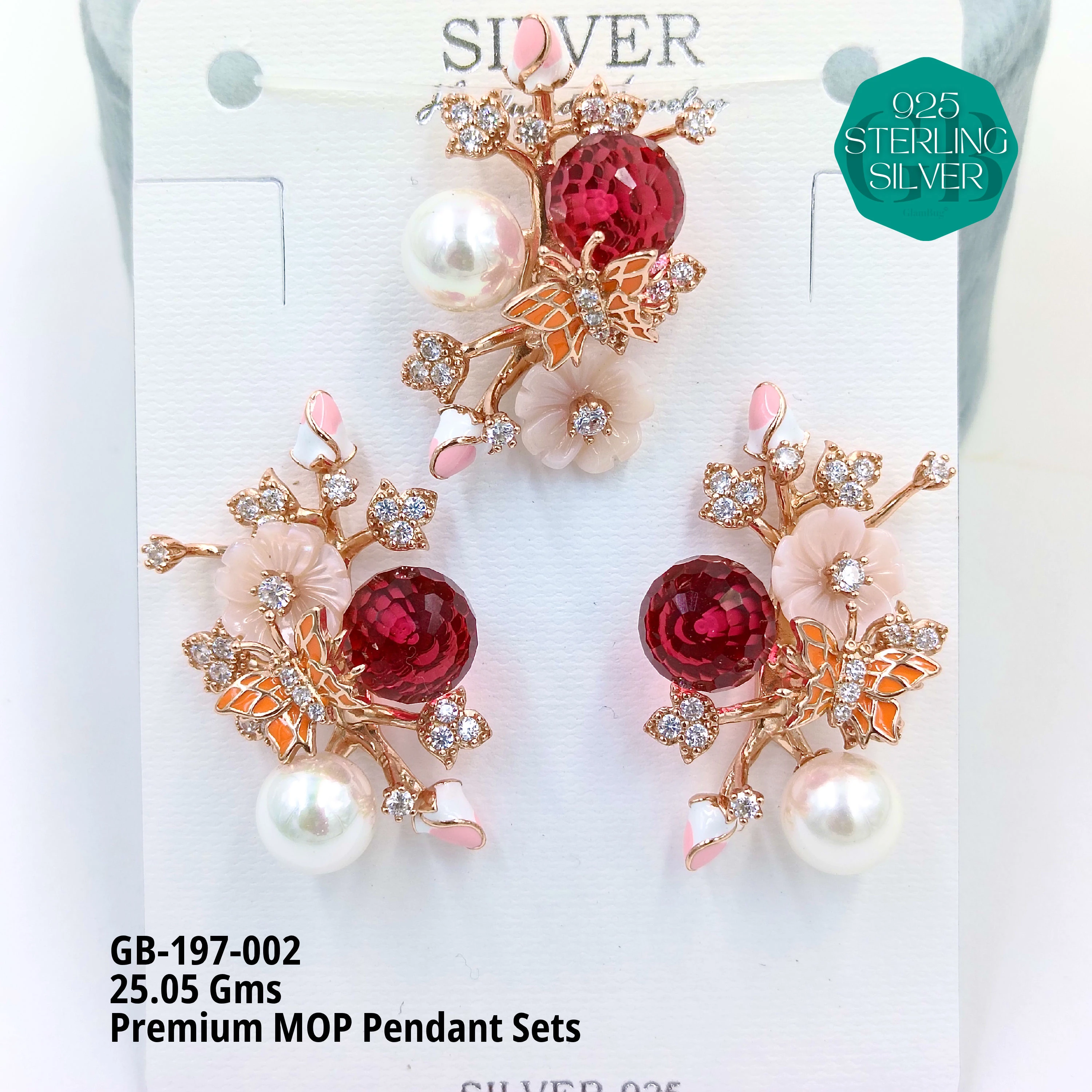 MOP PENDANT SETS - PREMIUM - Premium 925 Silver Jewellery - SKU: GB-197-002 - Hyderabad Silver Importers