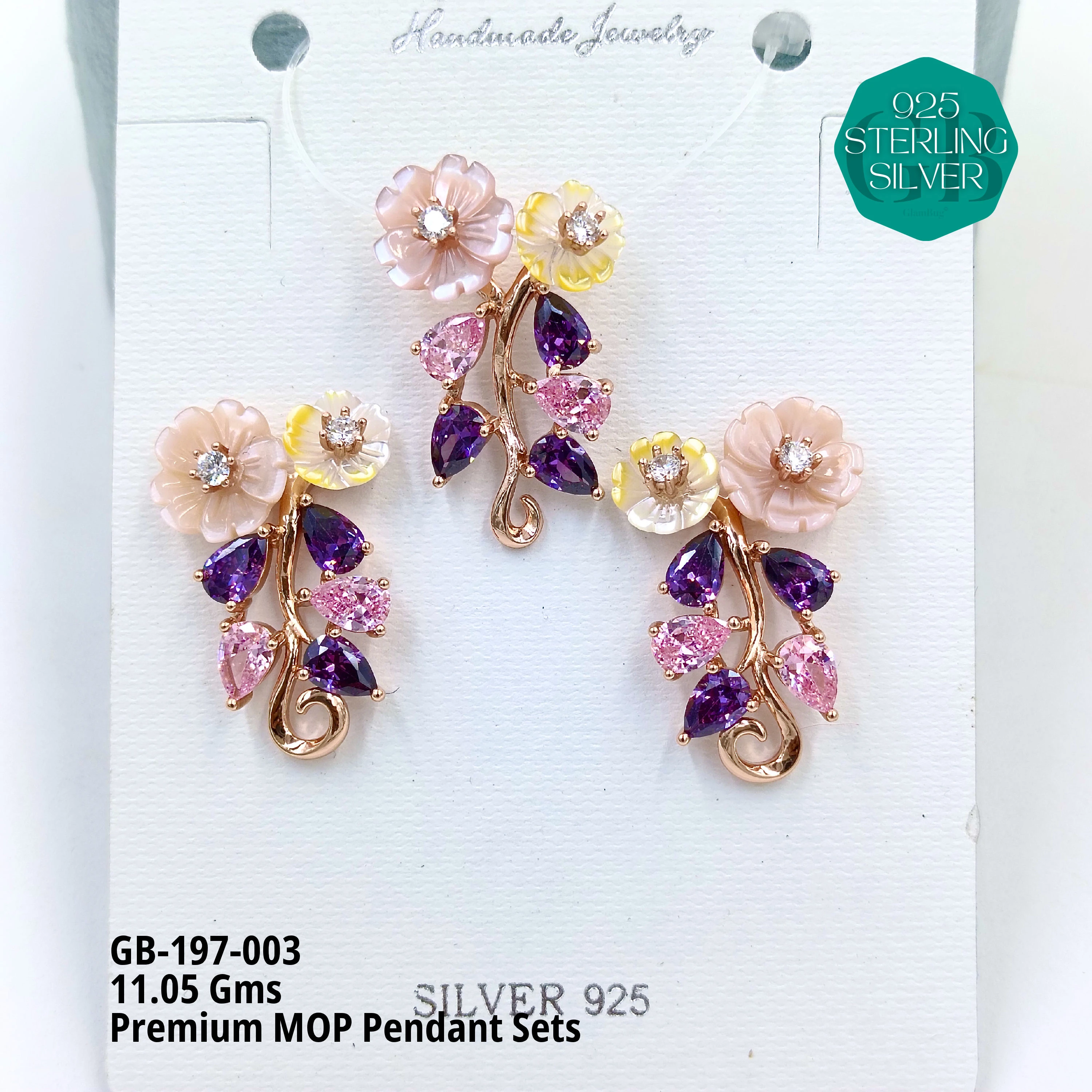 MOP PENDANT SETS - PREMIUM - Premium 925 Silver Jewellery - SKU: GB-197-003 - Hyderabad Silver Importers