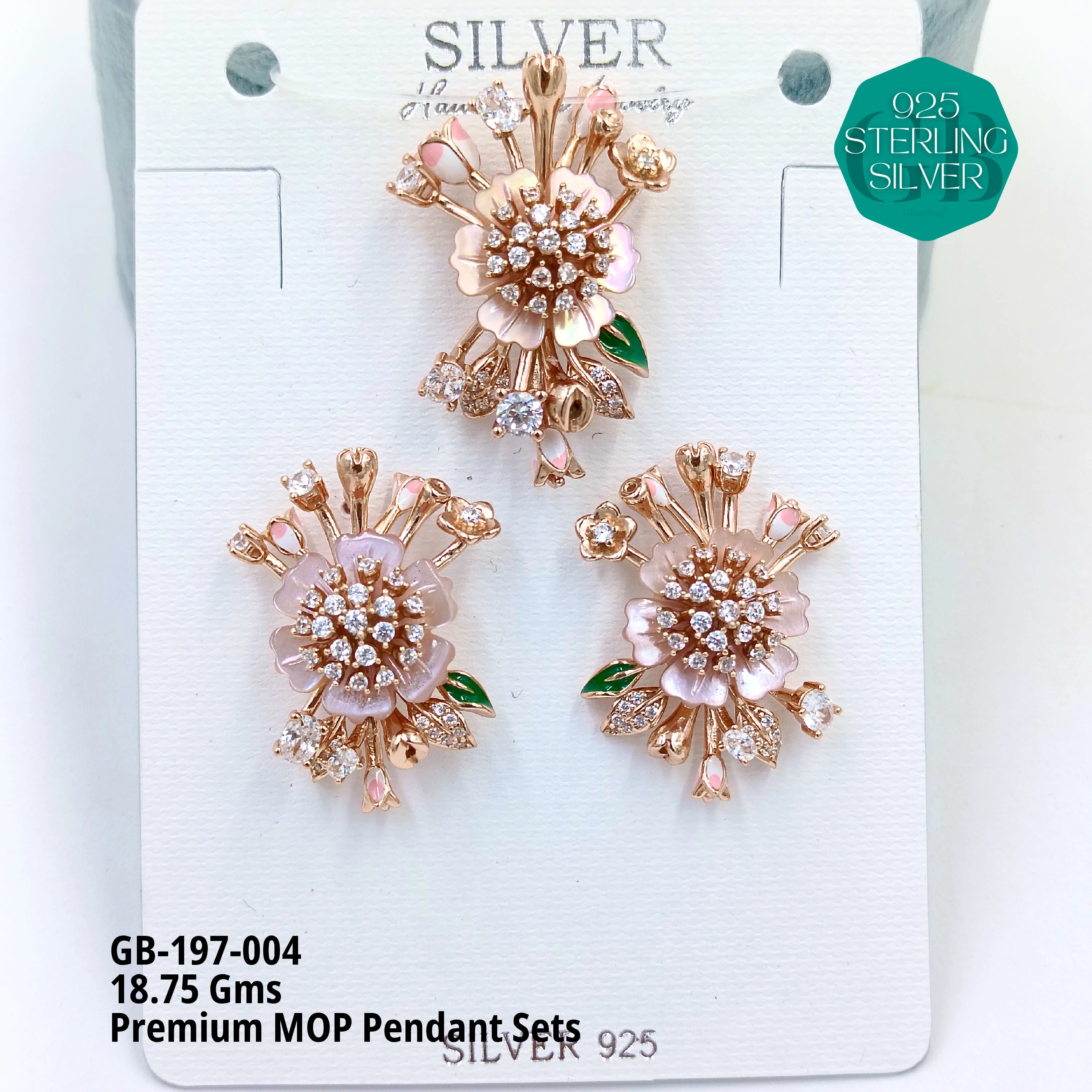 MOP PENDANT SETS - PREMIUM - Premium 925 Silver Jewellery - SKU: GB-197-004 - Hyderabad Silver Importers