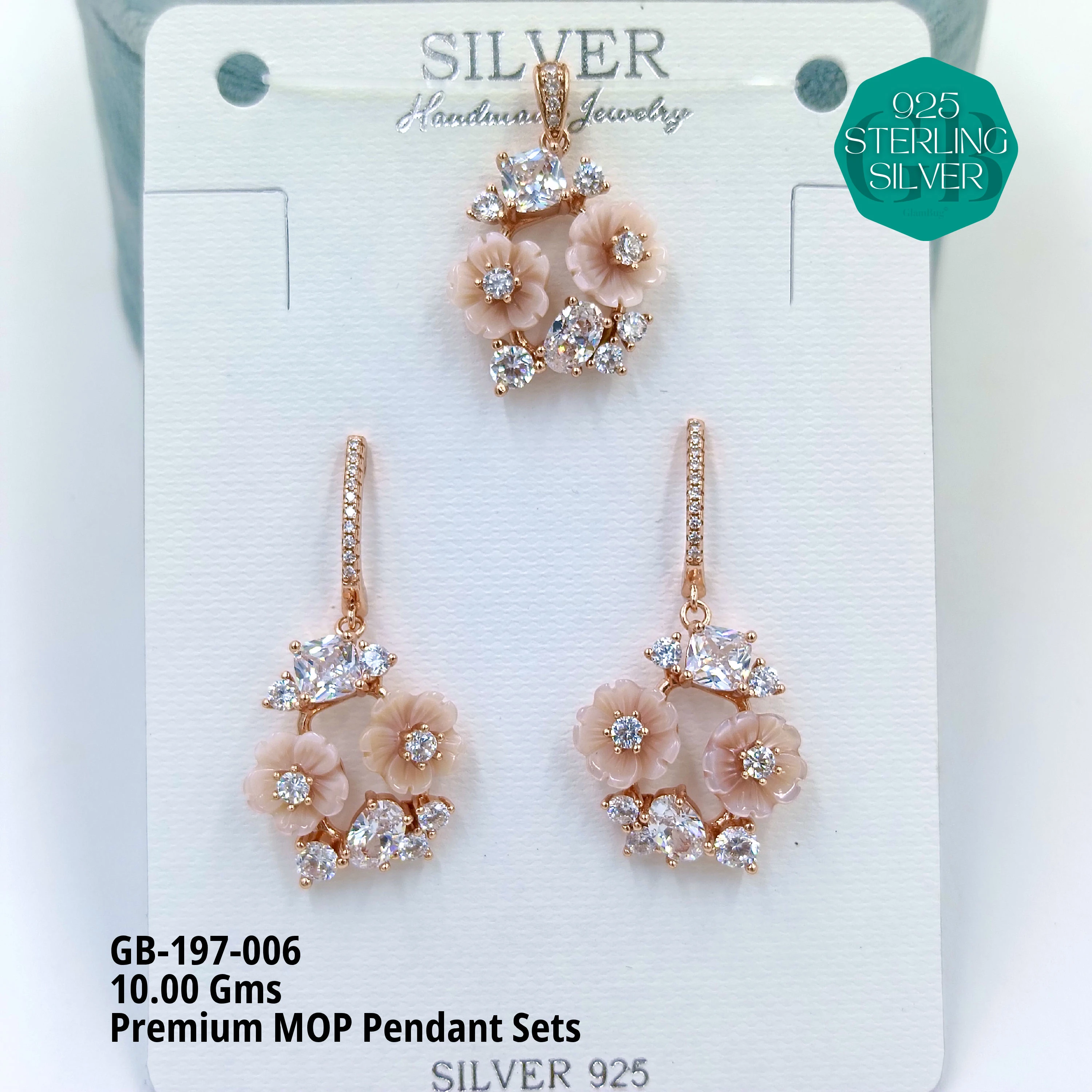MOP PENDANT SETS - PREMIUM - Premium 925 Silver Jewellery - SKU: GB-197-006 - Hyderabad Silver Importers