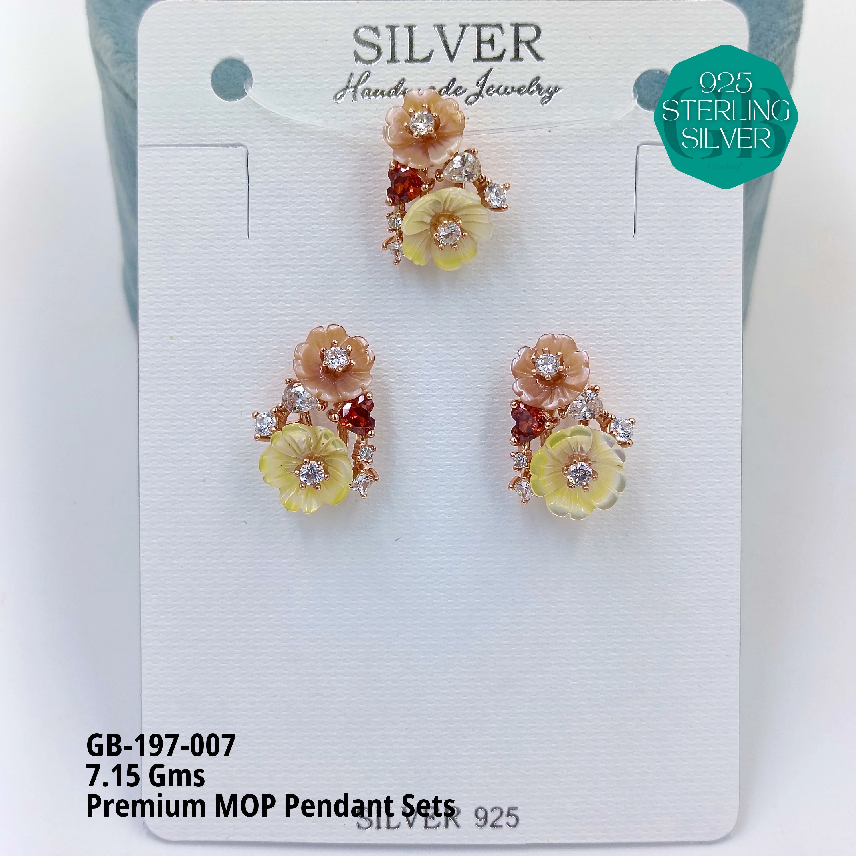 MOP PENDANT SETS - PREMIUM - Premium 925 Silver Jewellery - SKU: GB-197-007 - Hyderabad Silver Importers