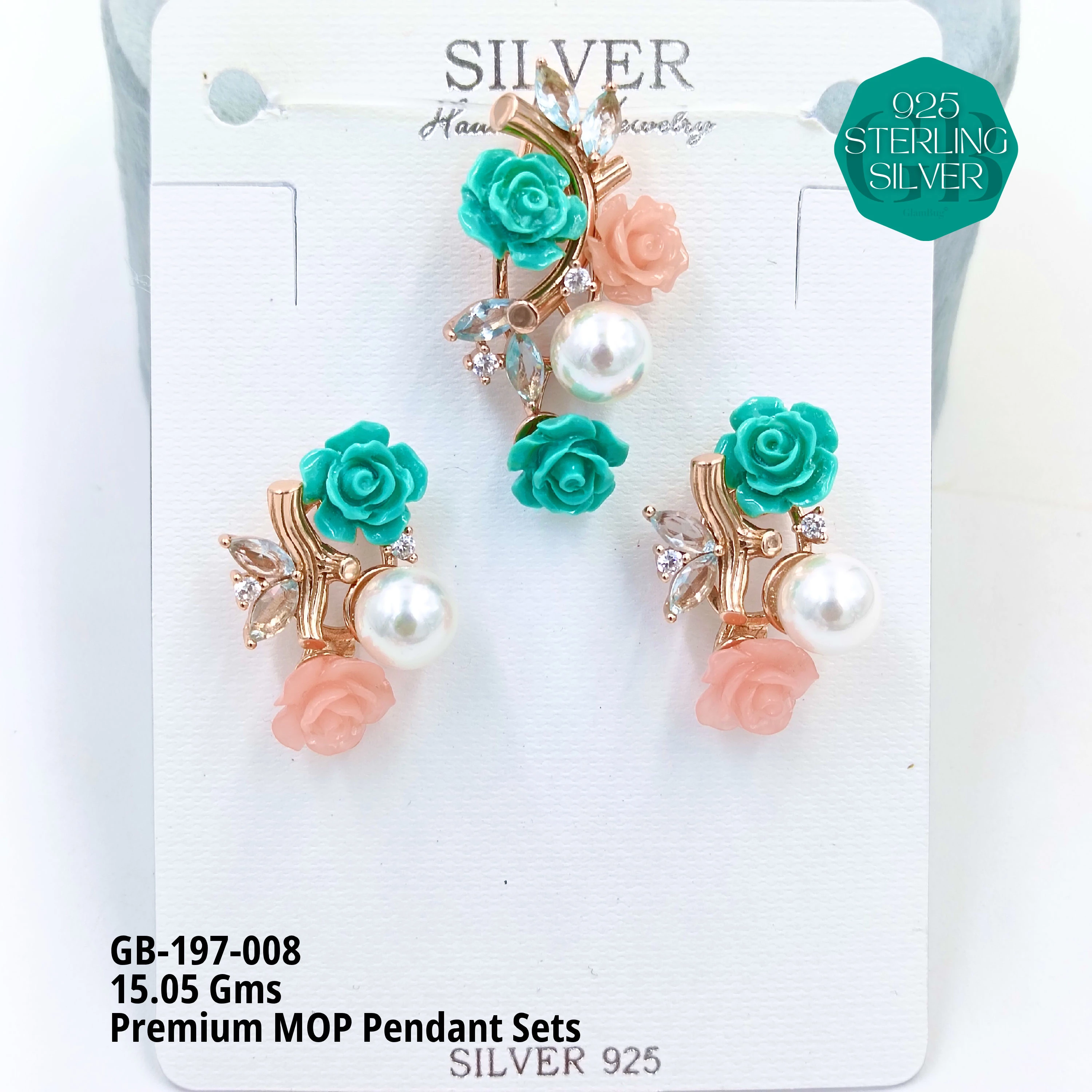 MOP PENDANT SETS - PREMIUM - Premium 925 Silver Jewellery - SKU: GB-197-008 - Hyderabad Silver Importers