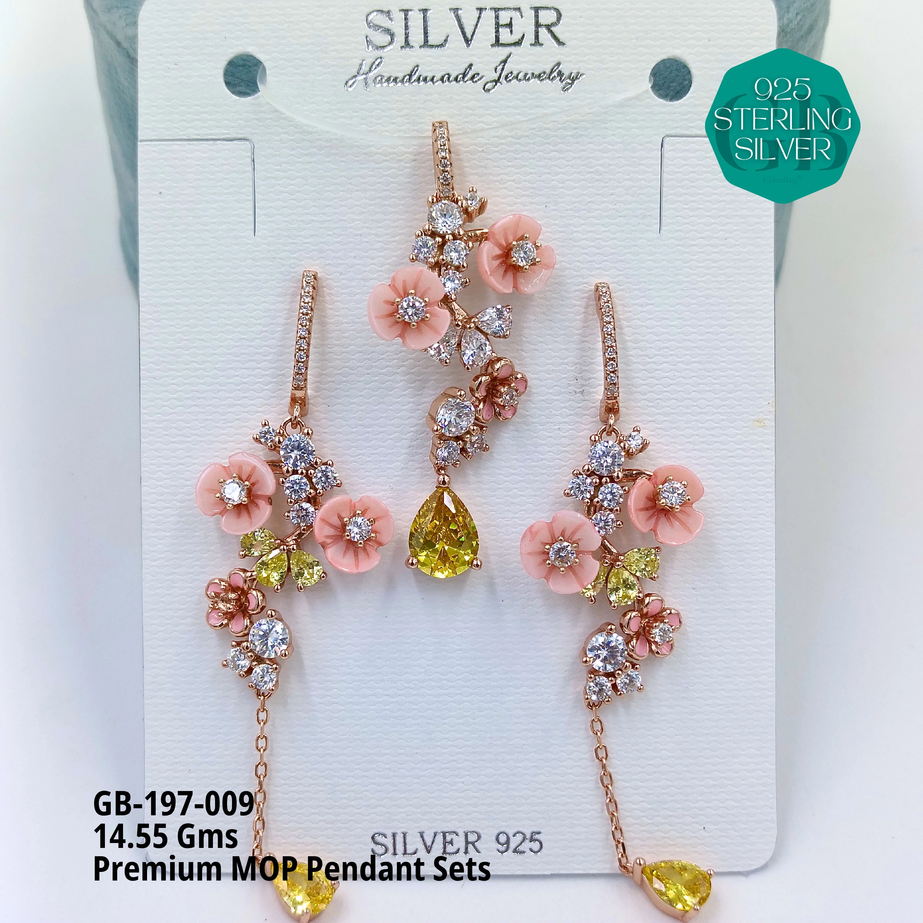 MOP PENDANT SETS - PREMIUM - Premium 925 Silver Jewellery - SKU: GB-197-009 - Hyderabad Silver Importers