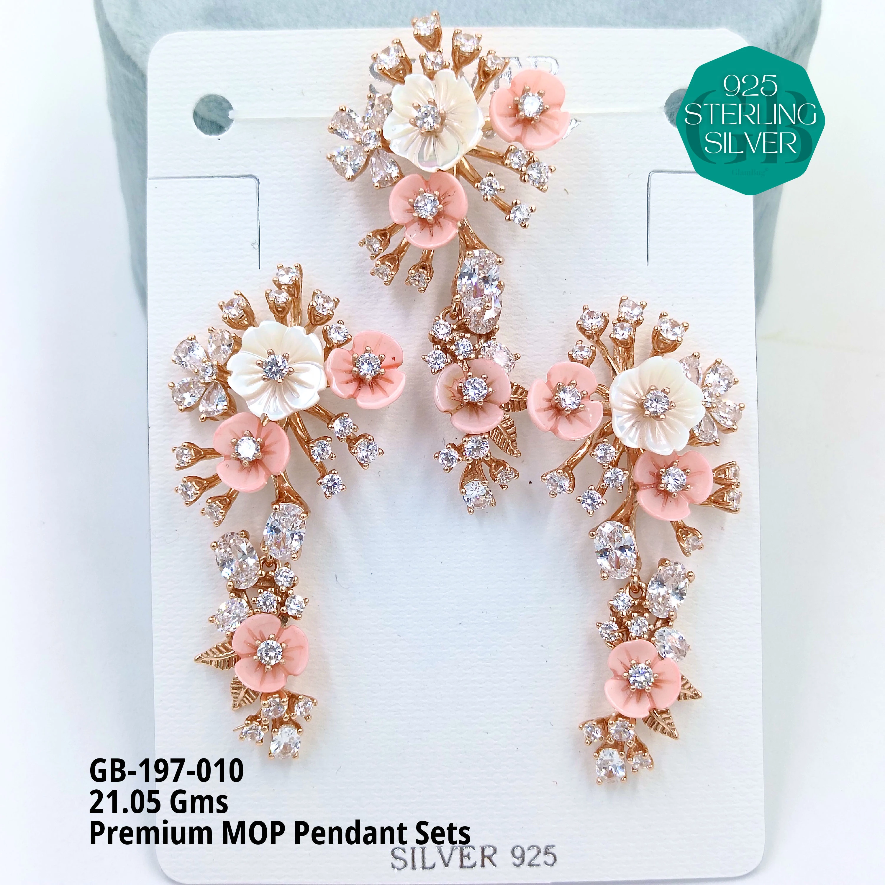 MOP PENDANT SETS - PREMIUM - Premium 925 Silver Jewellery - SKU: GB-197-010 - Hyderabad Silver Importers