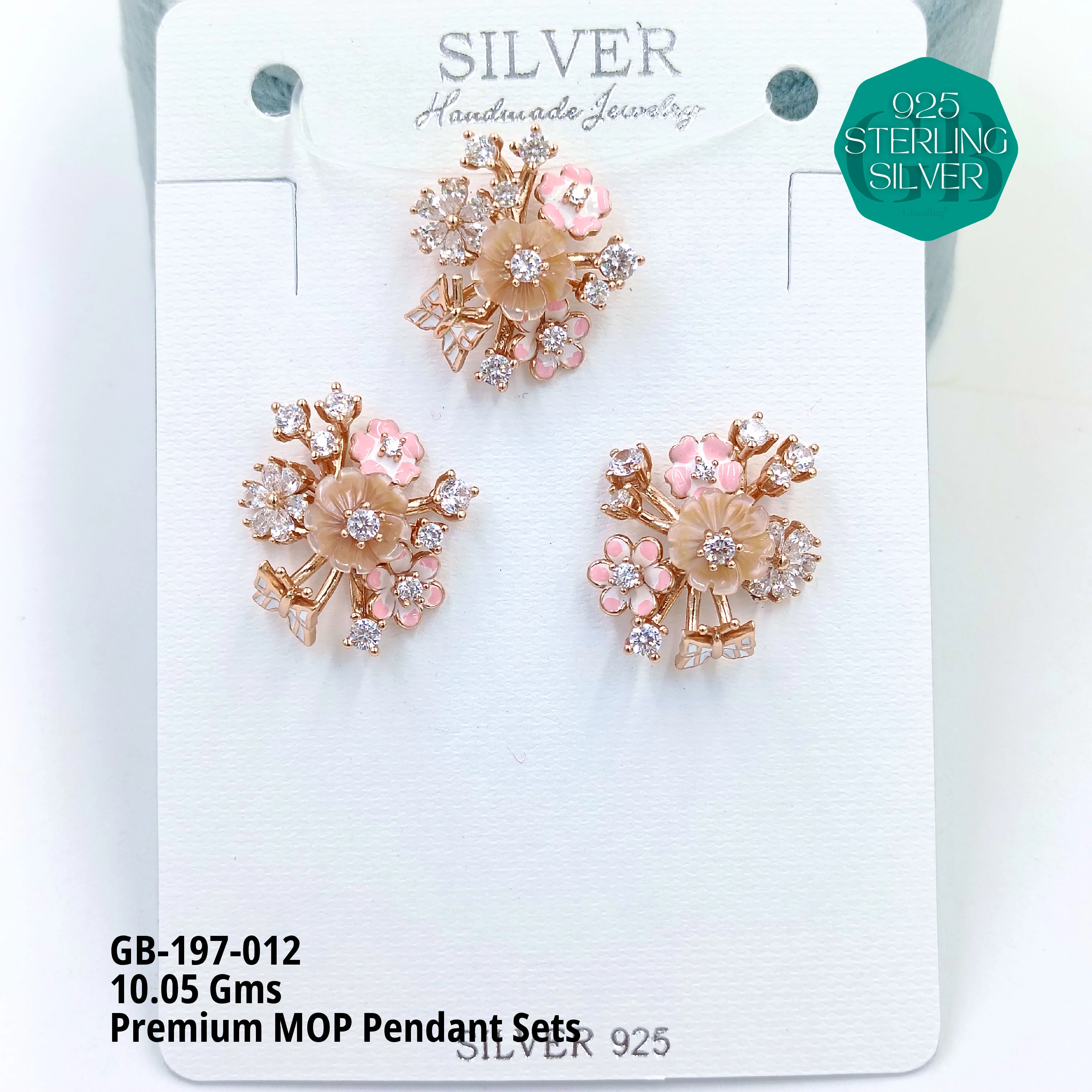 MOP PENDANT SETS - PREMIUM - Premium 925 Silver Jewellery - SKU: GB-197-012 - Hyderabad Silver Importers