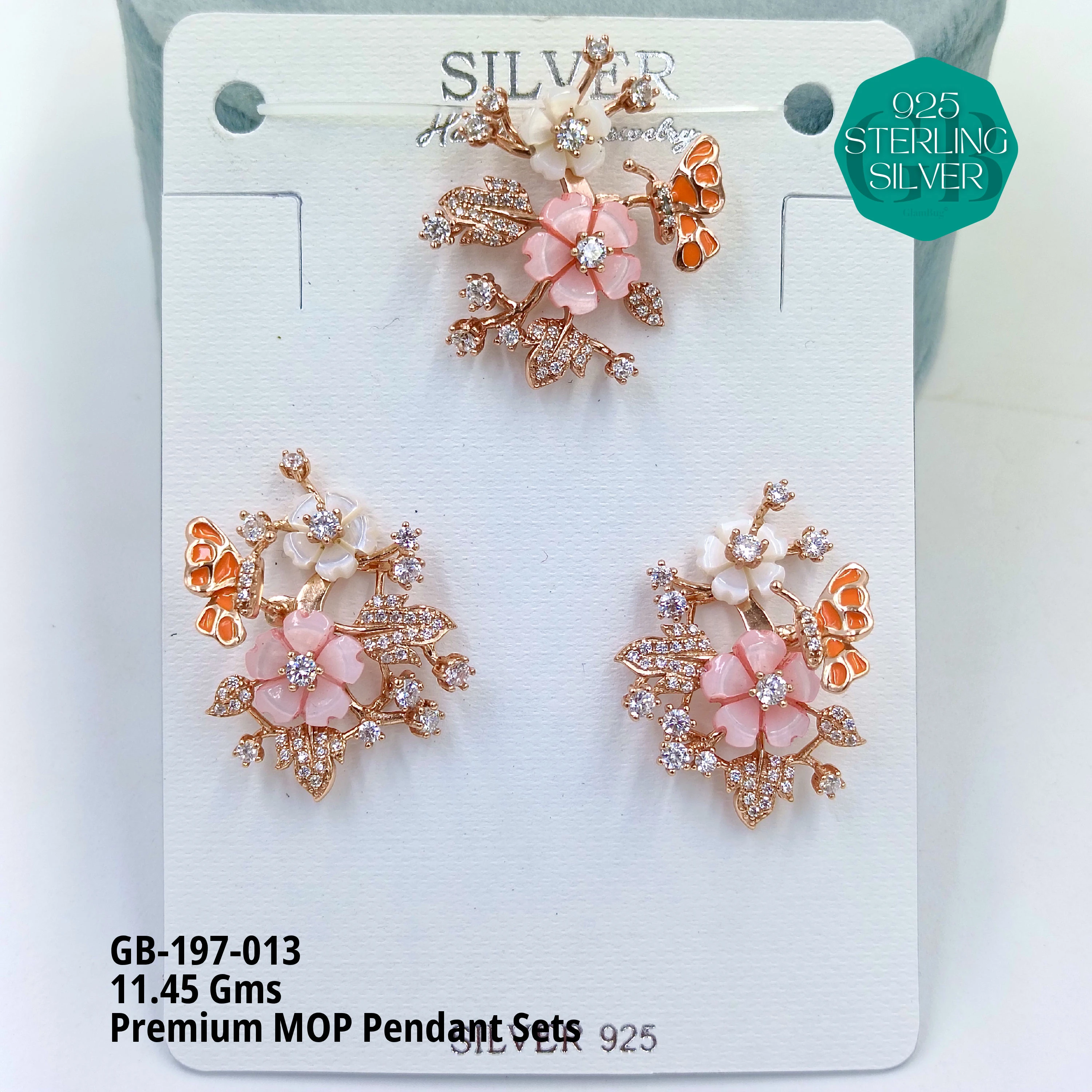 MOP PENDANT SETS - PREMIUM - Premium 925 Silver Jewellery - SKU: GB-197-013 - Hyderabad Silver Importers