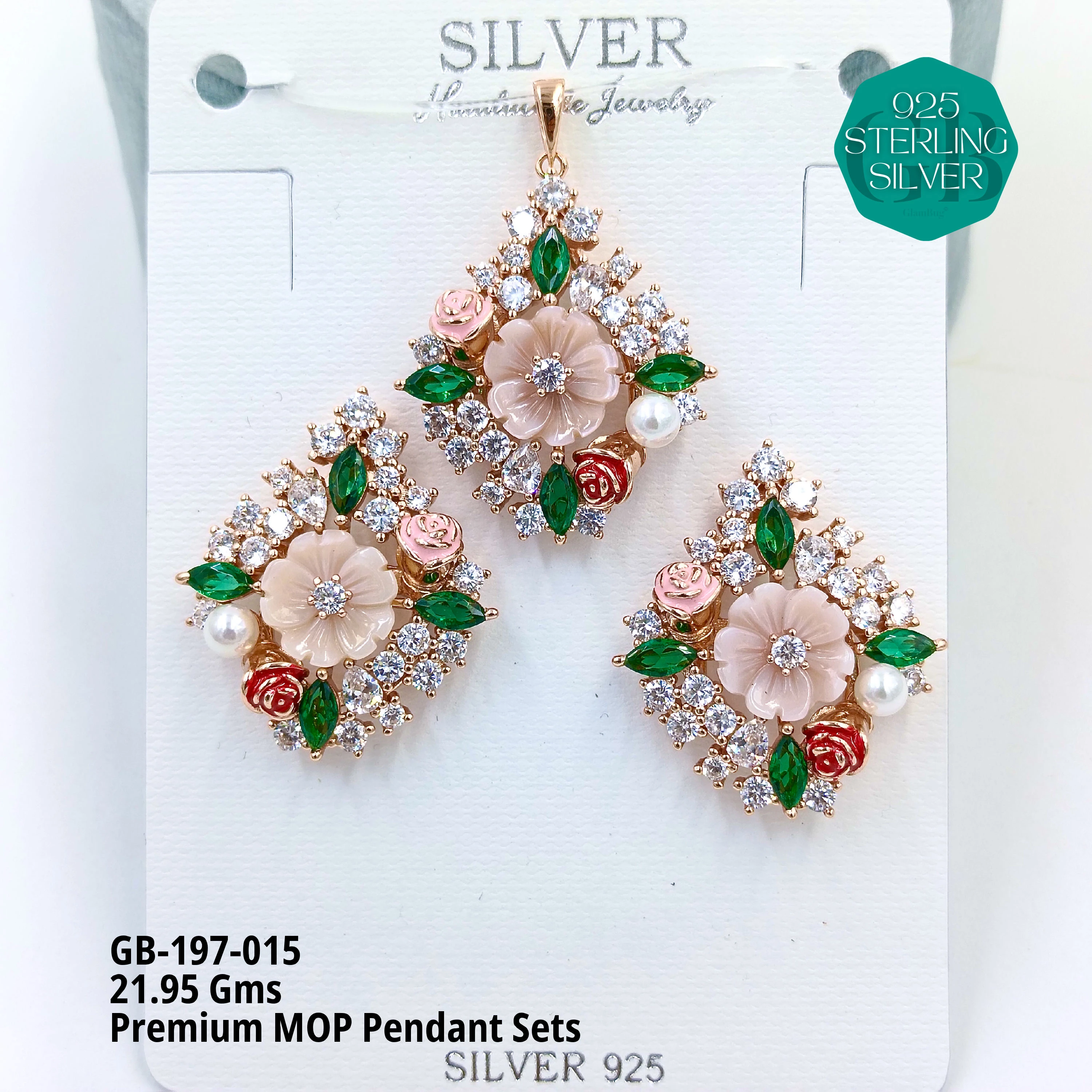MOP PENDANT SETS - PREMIUM - Premium 925 Silver Jewellery - SKU: GB-197-015 - Hyderabad Silver Importers