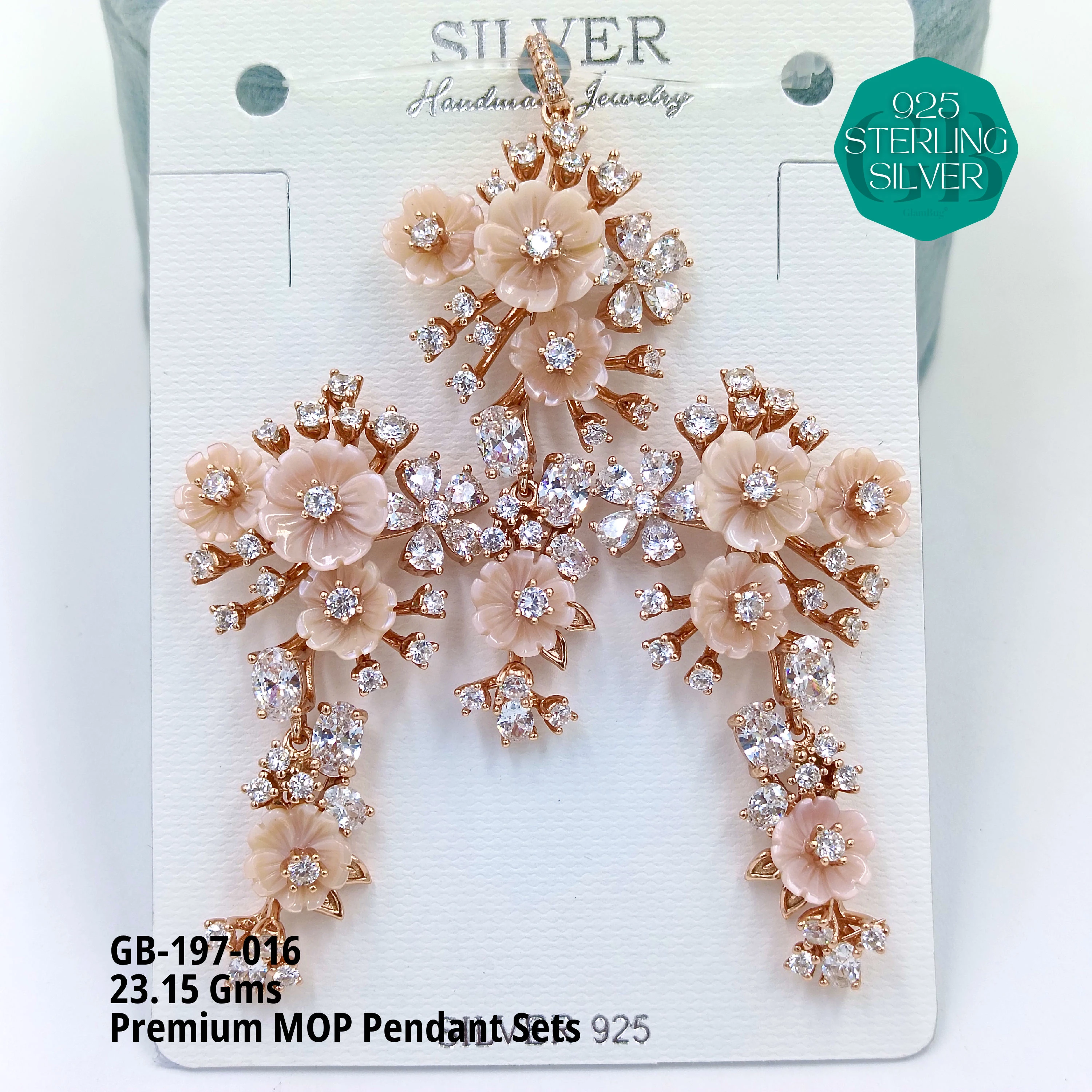 MOP PENDANT SETS - PREMIUM - Premium 925 Silver Jewellery - SKU: GB-197-016 - Hyderabad Silver Importers