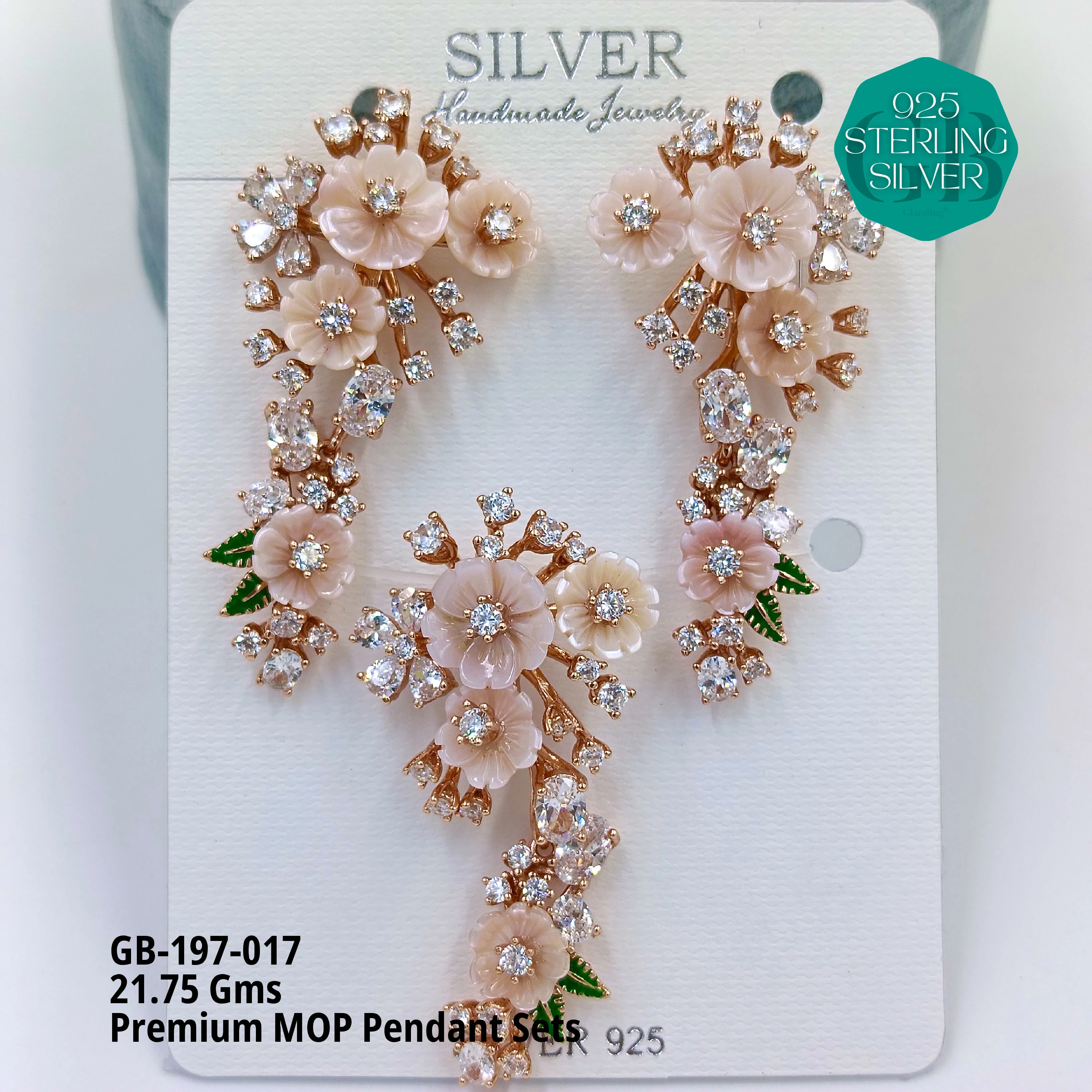 MOP PENDANT SETS - PREMIUM - Premium 925 Silver Jewellery - SKU: GB-197-017 - Hyderabad Silver Importers