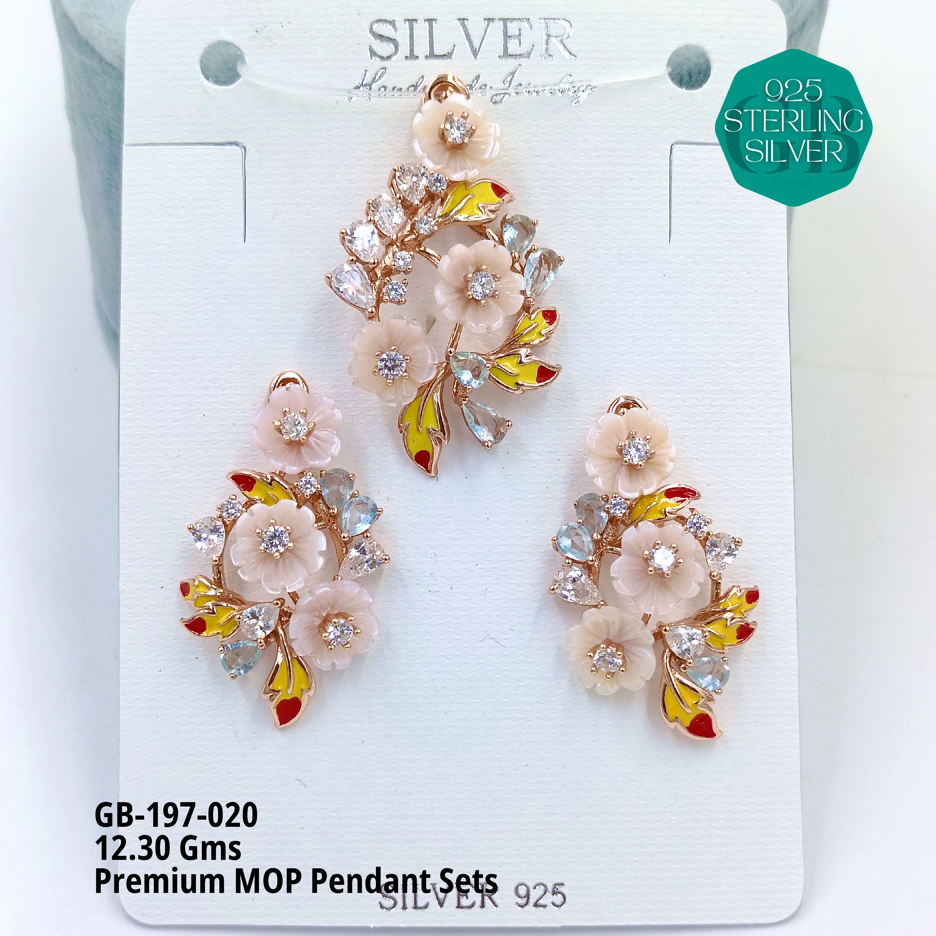 MOP PENDANT SETS - PREMIUM - Premium 925 Silver Jewellery - SKU: GB-197-020 - Hyderabad Silver Importers