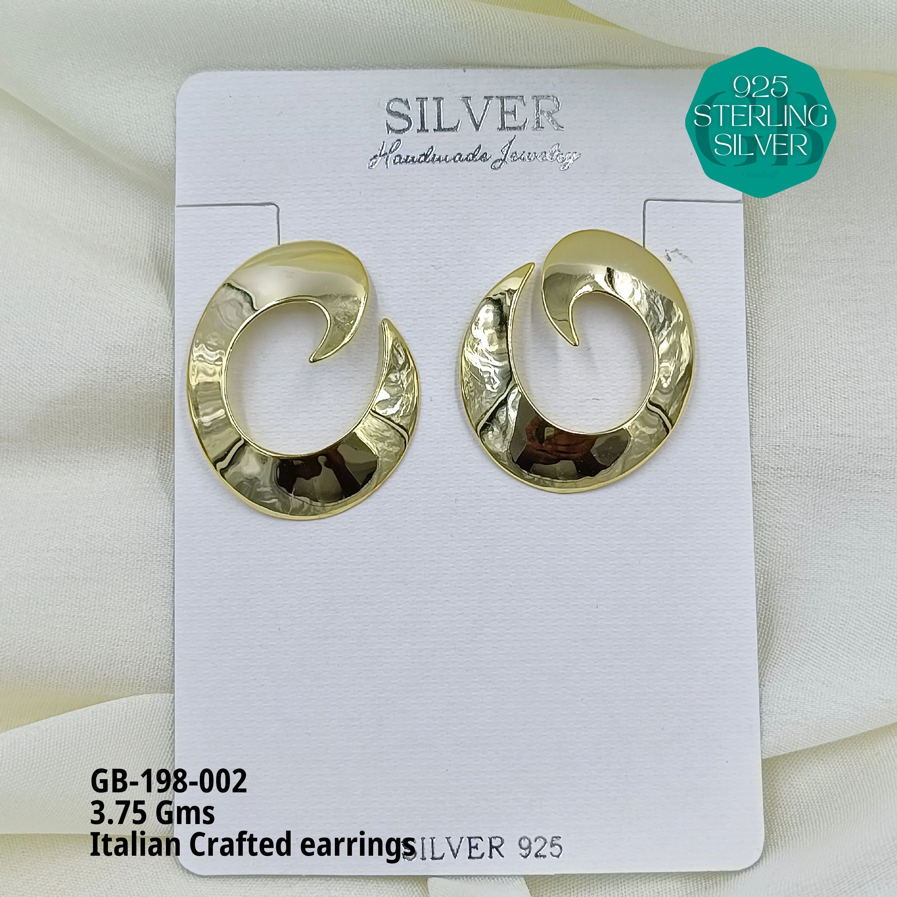 ITALIAN EARRINGS - NON STUDDED - Premium 925 Silver Jewellery - SKU: GB-198-002 - Hyderabad Silver Importers