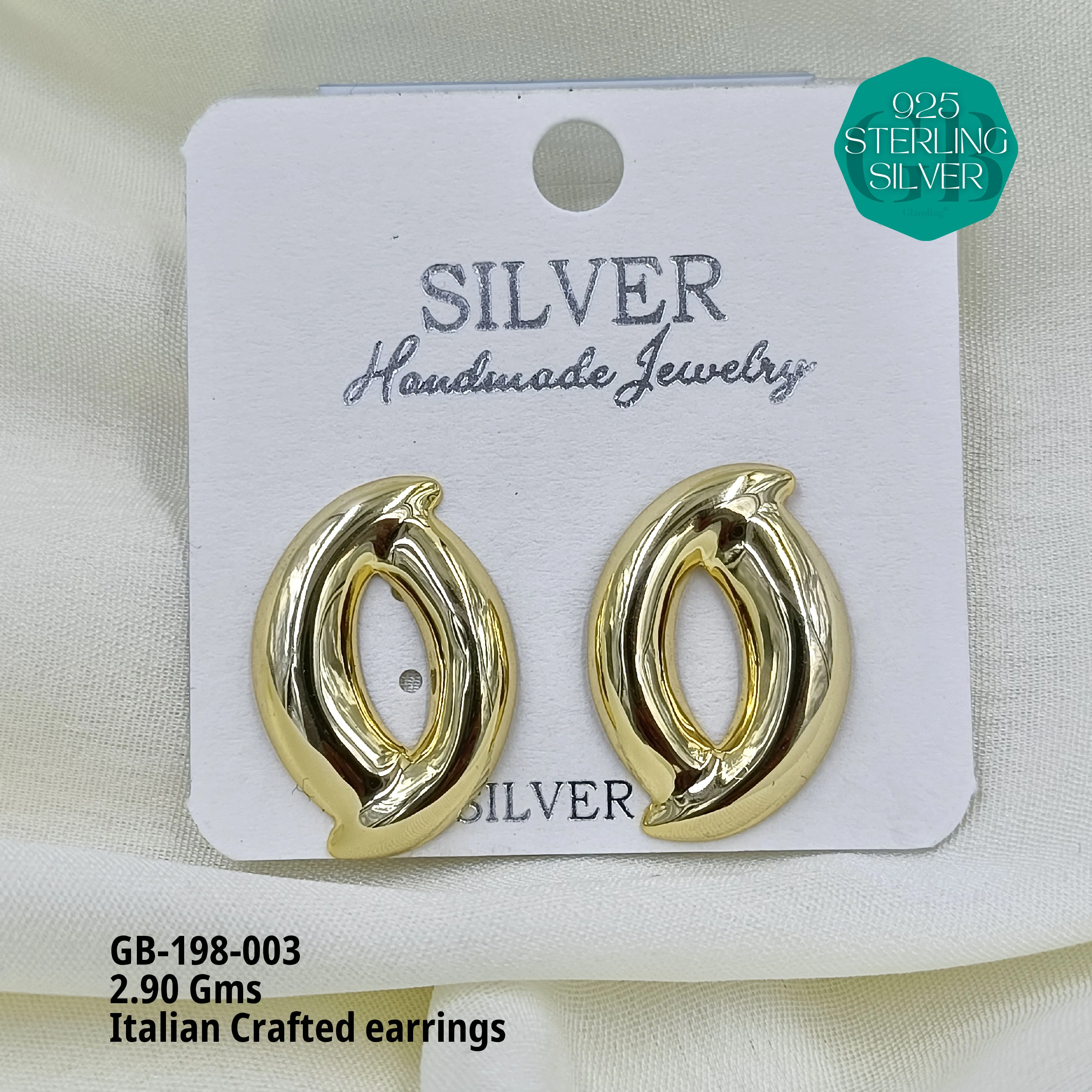 ITALIAN EARRINGS - NON STUDDED - Premium 925 Silver Jewellery - SKU: GB-198-003 - Hyderabad Silver Importers