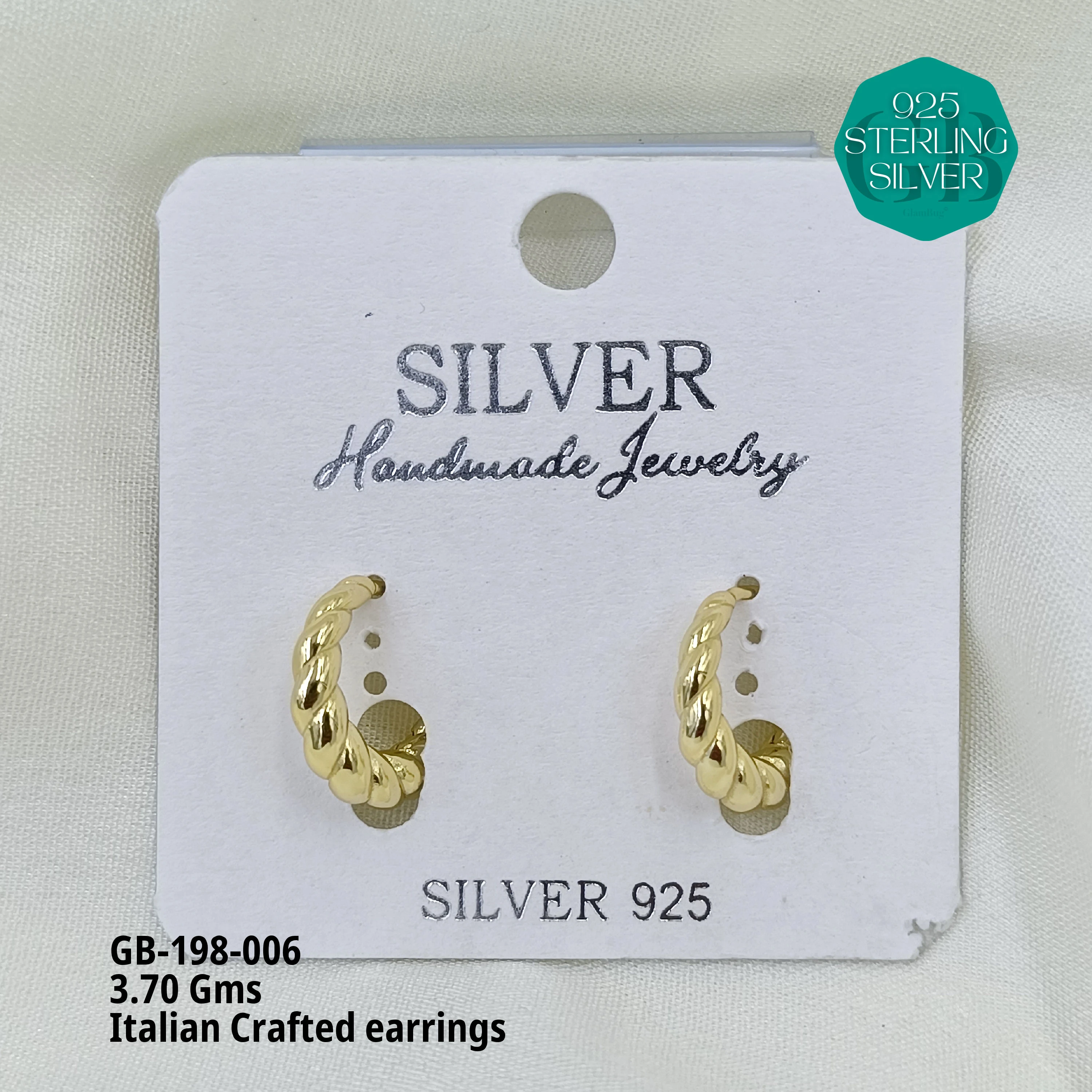 ITALIAN EARRINGS - NON STUDDED - Premium 925 Silver Jewellery - SKU: GB-198-006 - Hyderabad Silver Importers