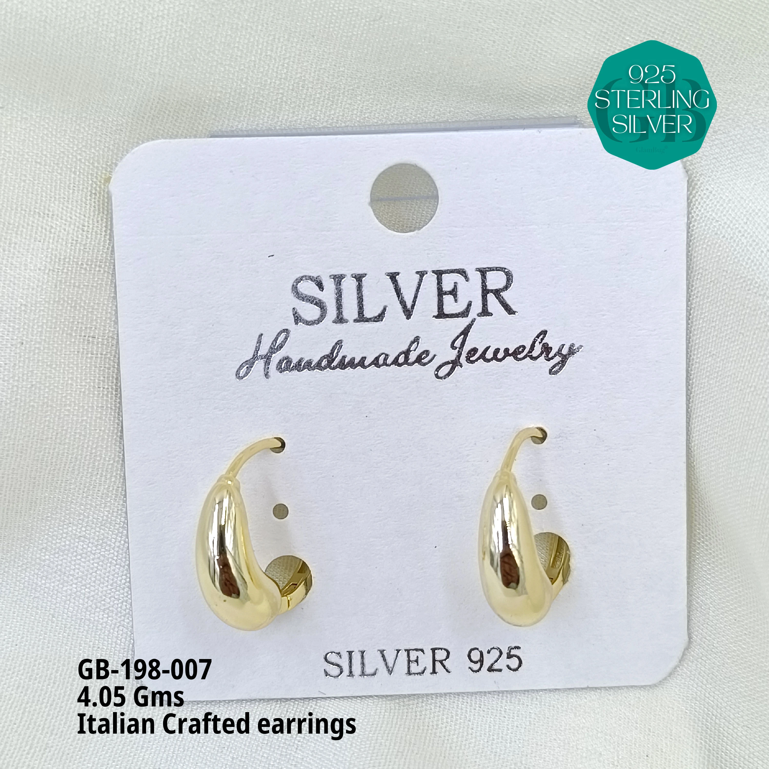 ITALIAN EARRINGS - NON STUDDED - Premium 925 Silver Jewellery - SKU: GB-198-007 - Hyderabad Silver Importers