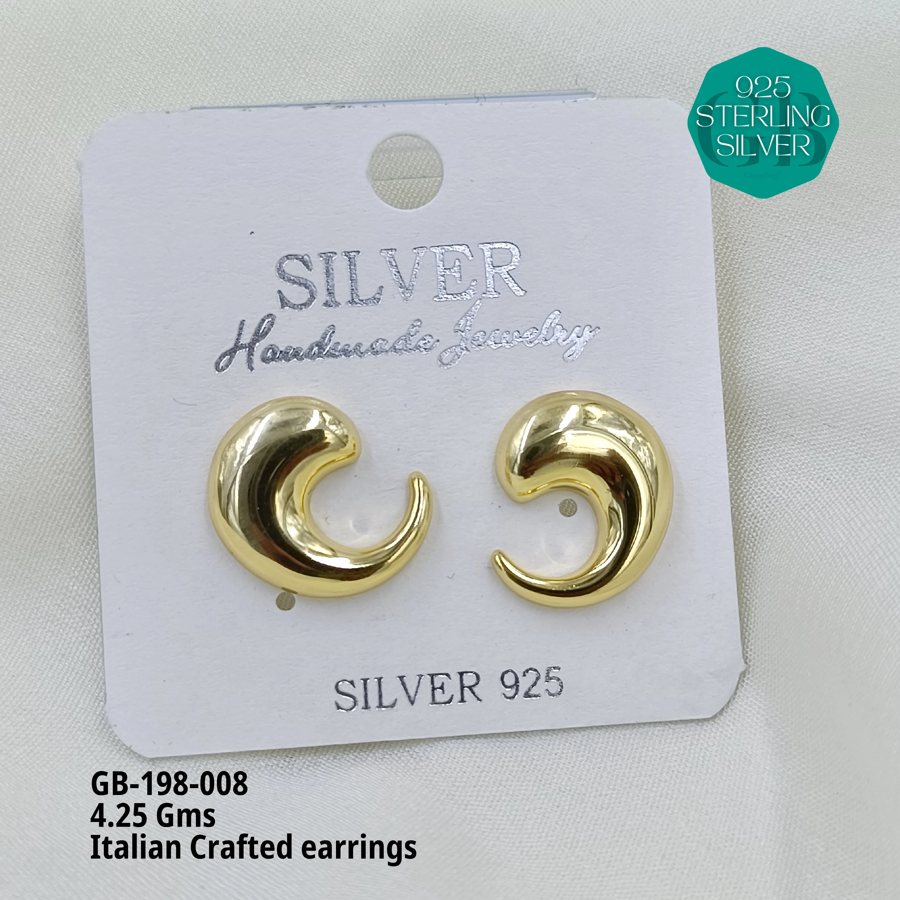 ITALIAN EARRINGS - NON STUDDED - Premium 925 Silver Jewellery - SKU: GB-198-008 - Hyderabad Silver Importers