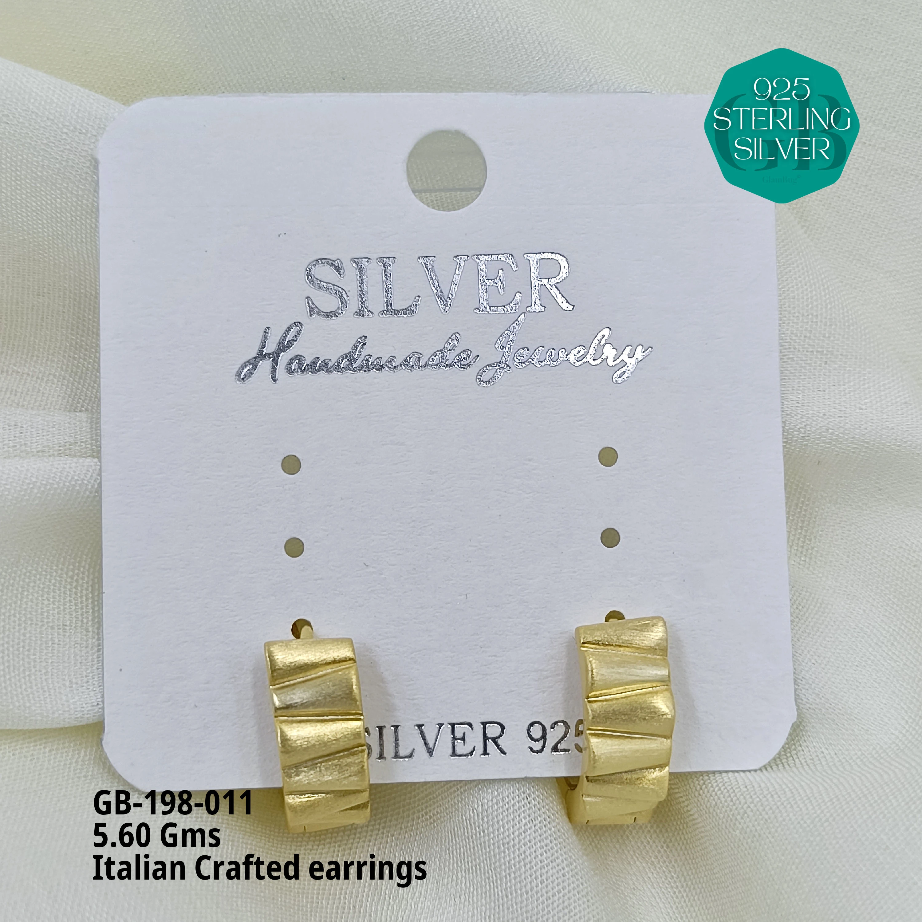 ITALIAN EARRINGS - NON STUDDED - Premium 925 Silver Jewellery - SKU: GB-198-011 - Hyderabad Silver Importers