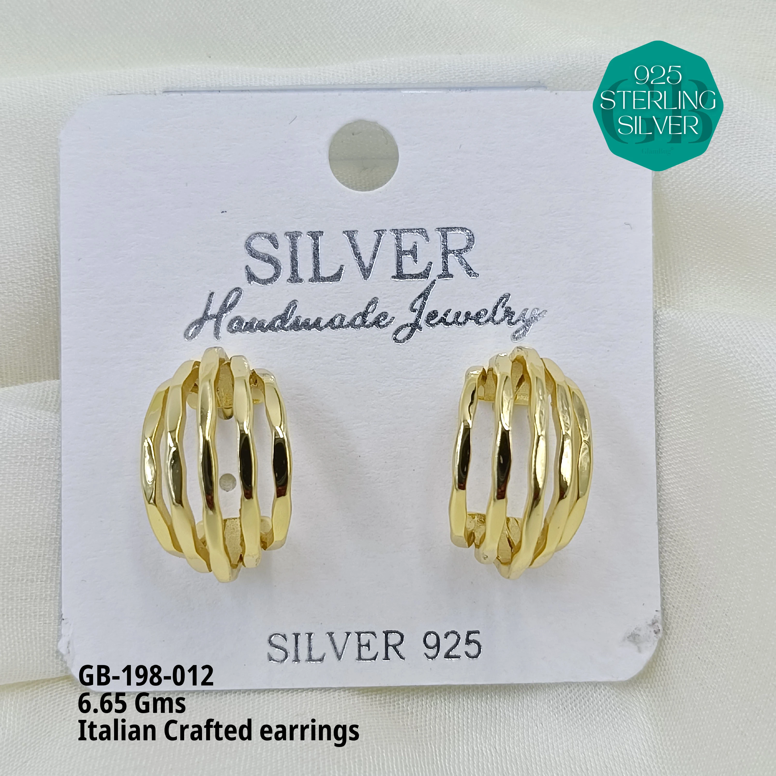 ITALIAN EARRINGS - NON STUDDED - Premium 925 Silver Jewellery - SKU: GB-198-012 - Hyderabad Silver Importers