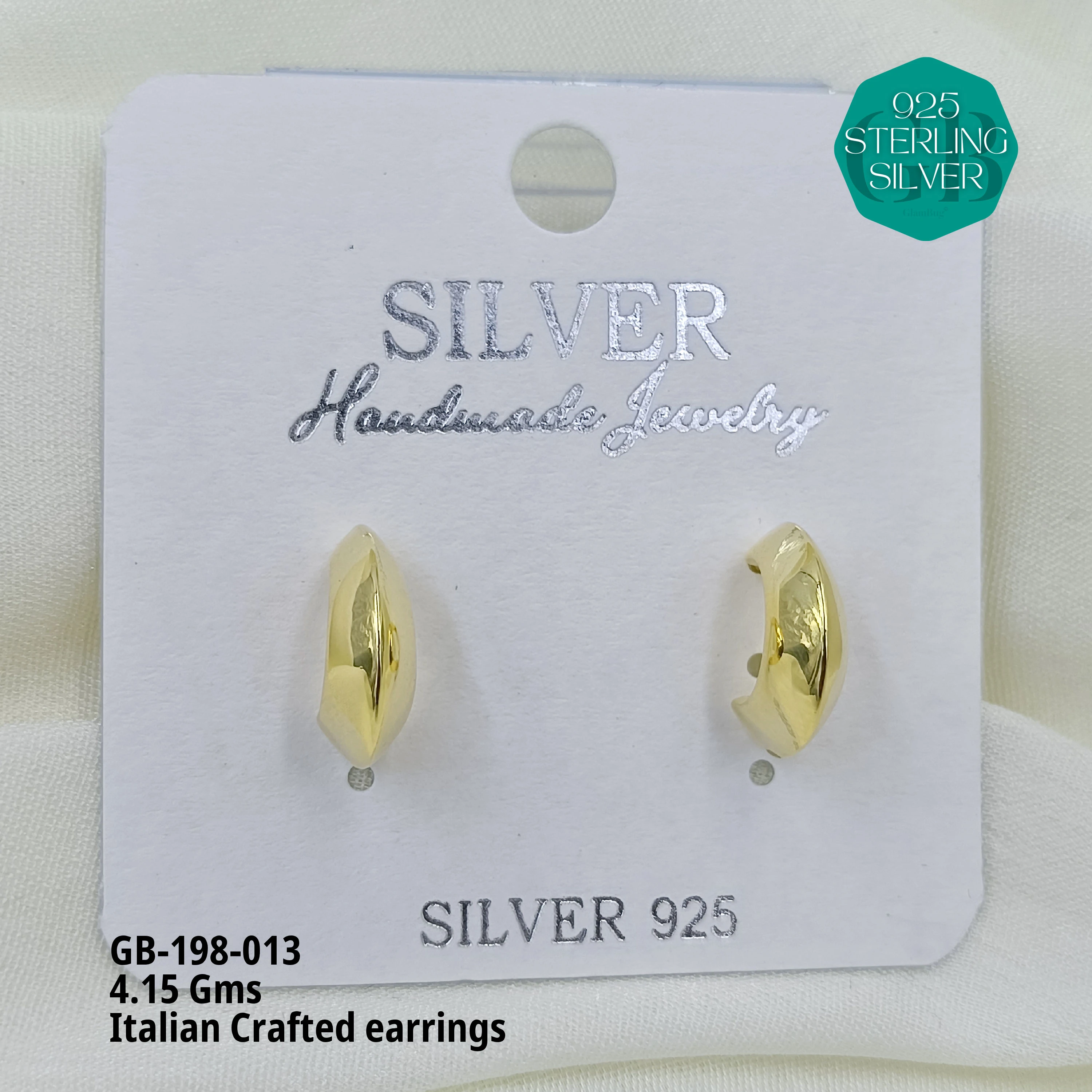 ITALIAN EARRINGS - NON STUDDED - Premium 925 Silver Jewellery - SKU: GB-198-013 - Hyderabad Silver Importers