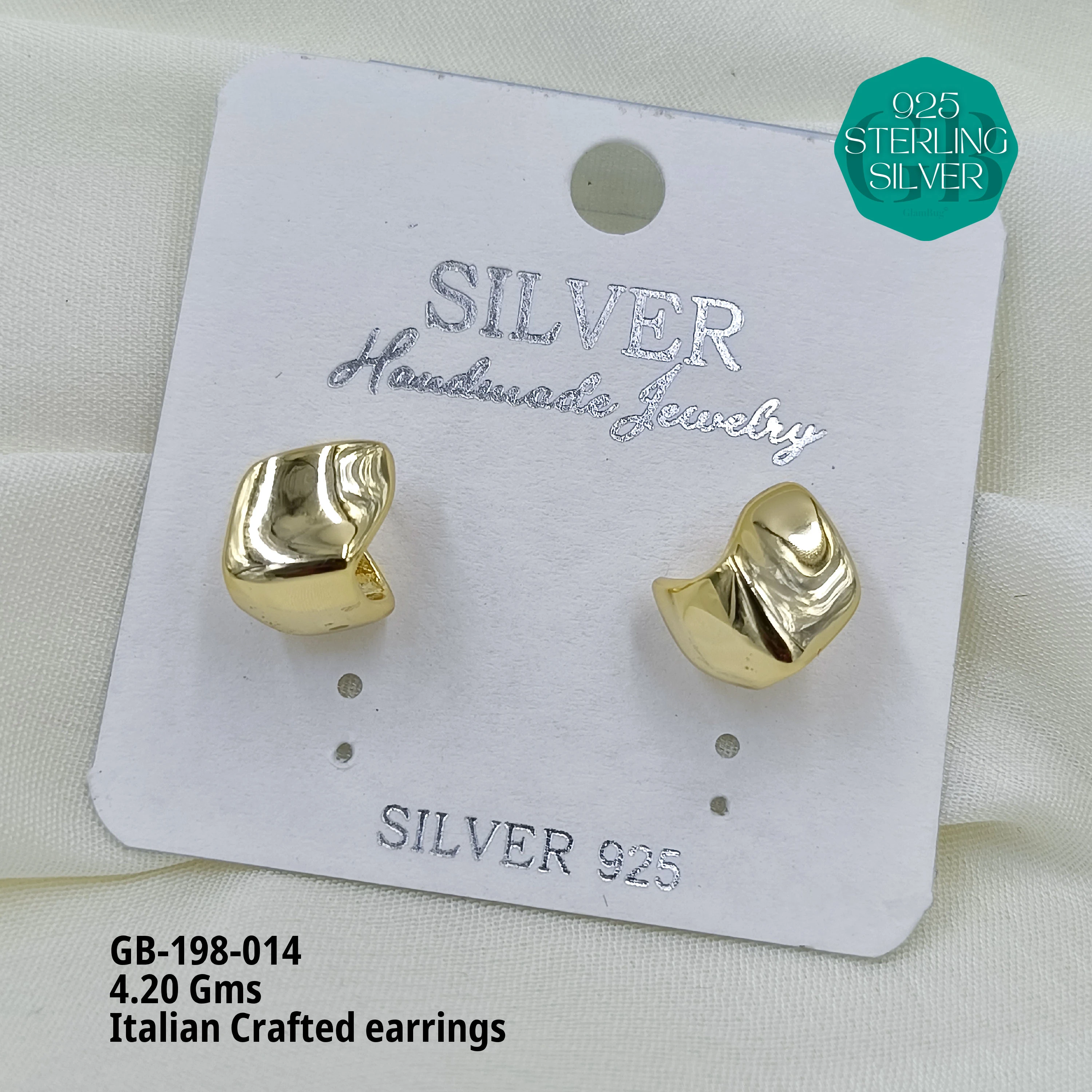ITALIAN EARRINGS - NON STUDDED - Premium 925 Silver Jewellery - SKU: GB-198-014 - Hyderabad Silver Importers