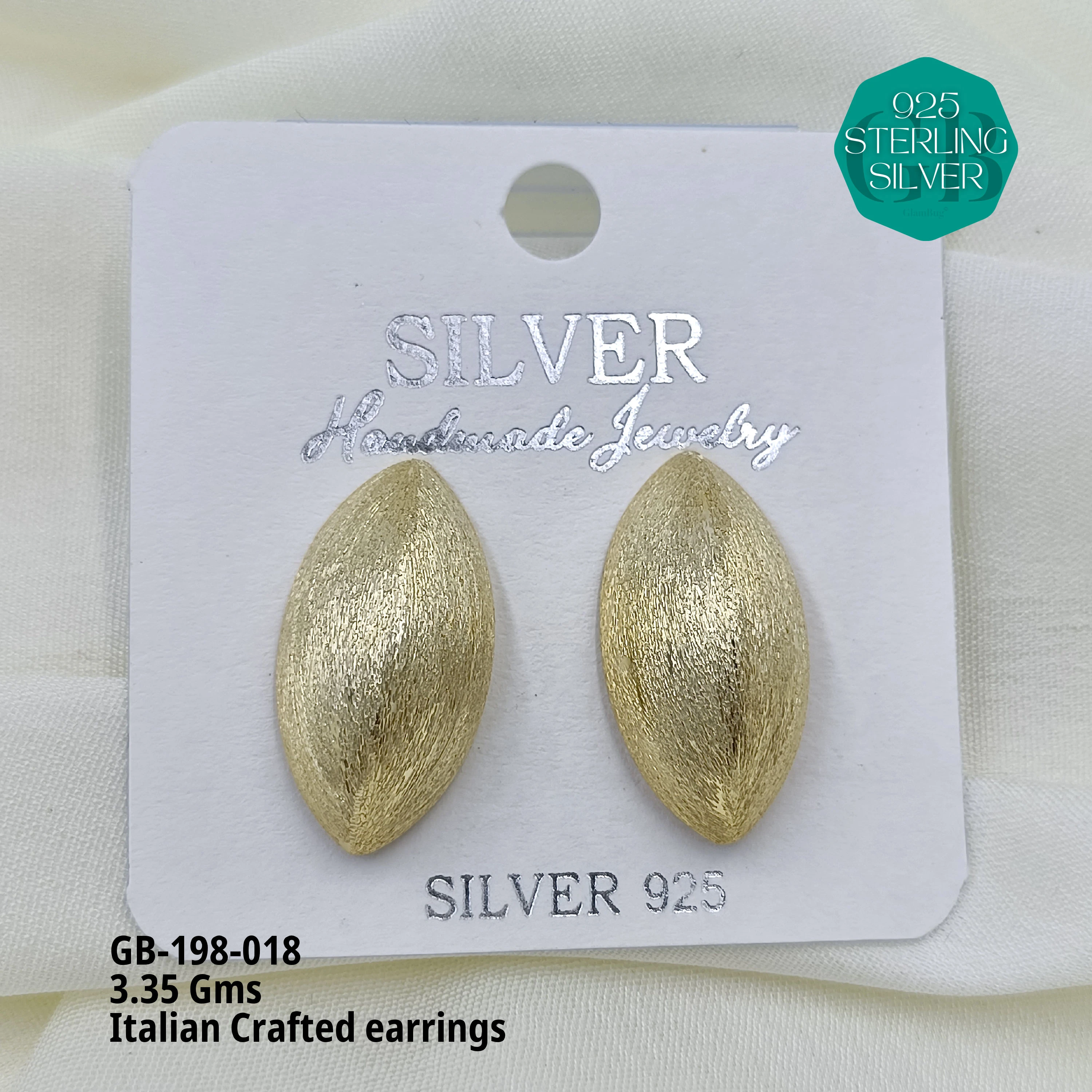 ITALIAN EARRINGS - NON STUDDED - Premium 925 Silver Jewellery - SKU: GB-198-018 - Hyderabad Silver Importers