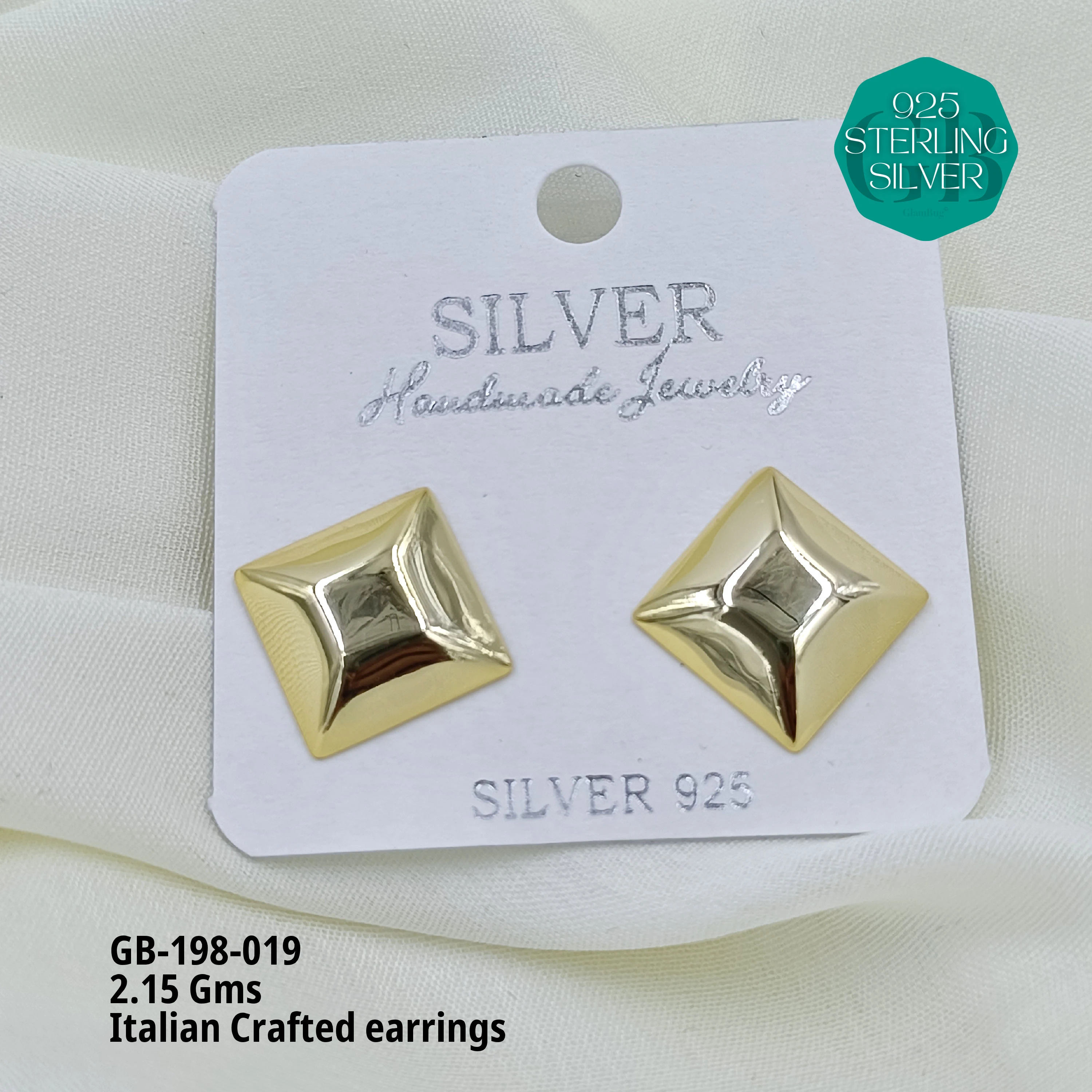 ITALIAN EARRINGS - NON STUDDED - Premium 925 Silver Jewellery - SKU: GB-198-019 - Hyderabad Silver Importers