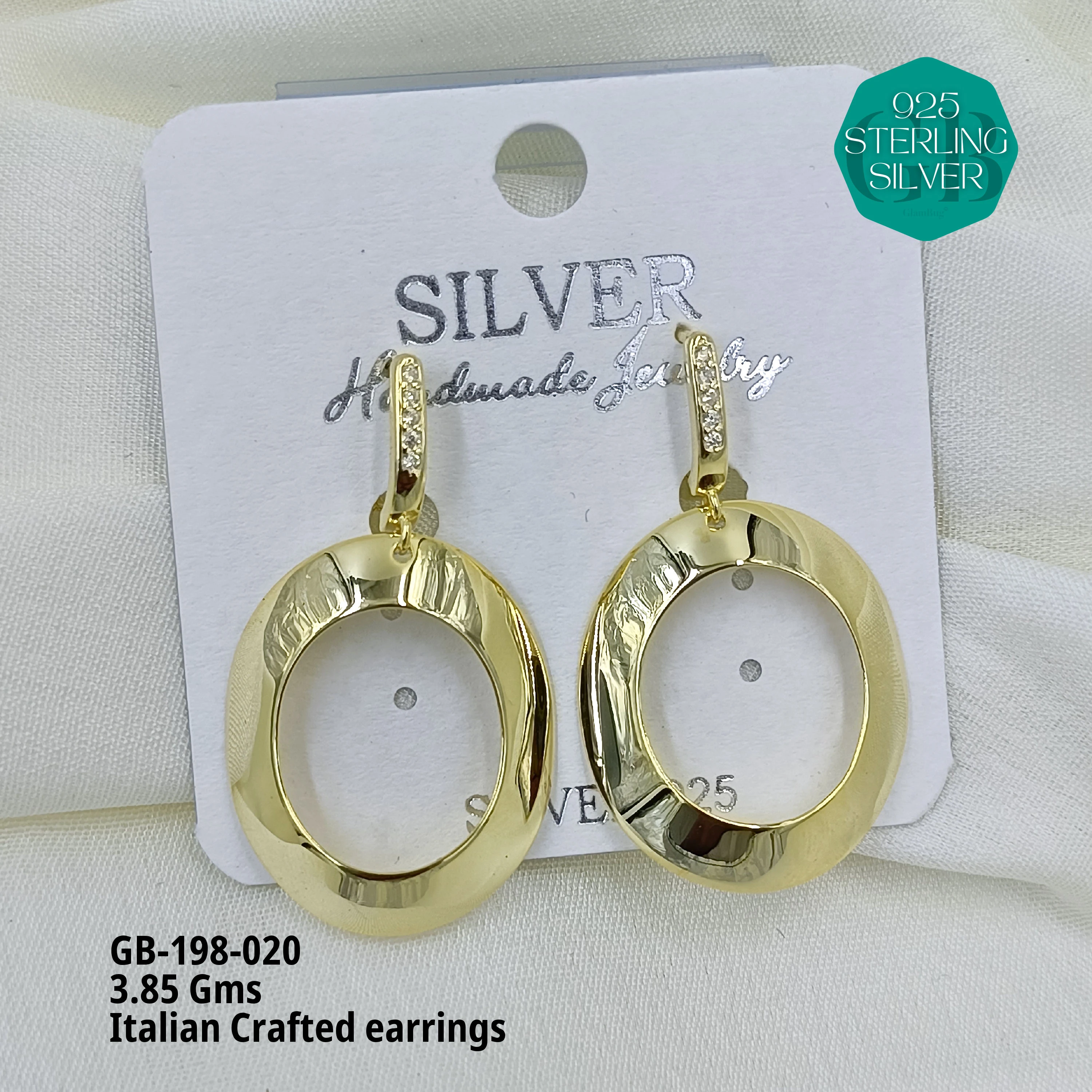 ITALIAN EARRINGS - NON STUDDED - Premium 925 Silver Jewellery - SKU: GB-198-020 - Hyderabad Silver Importers