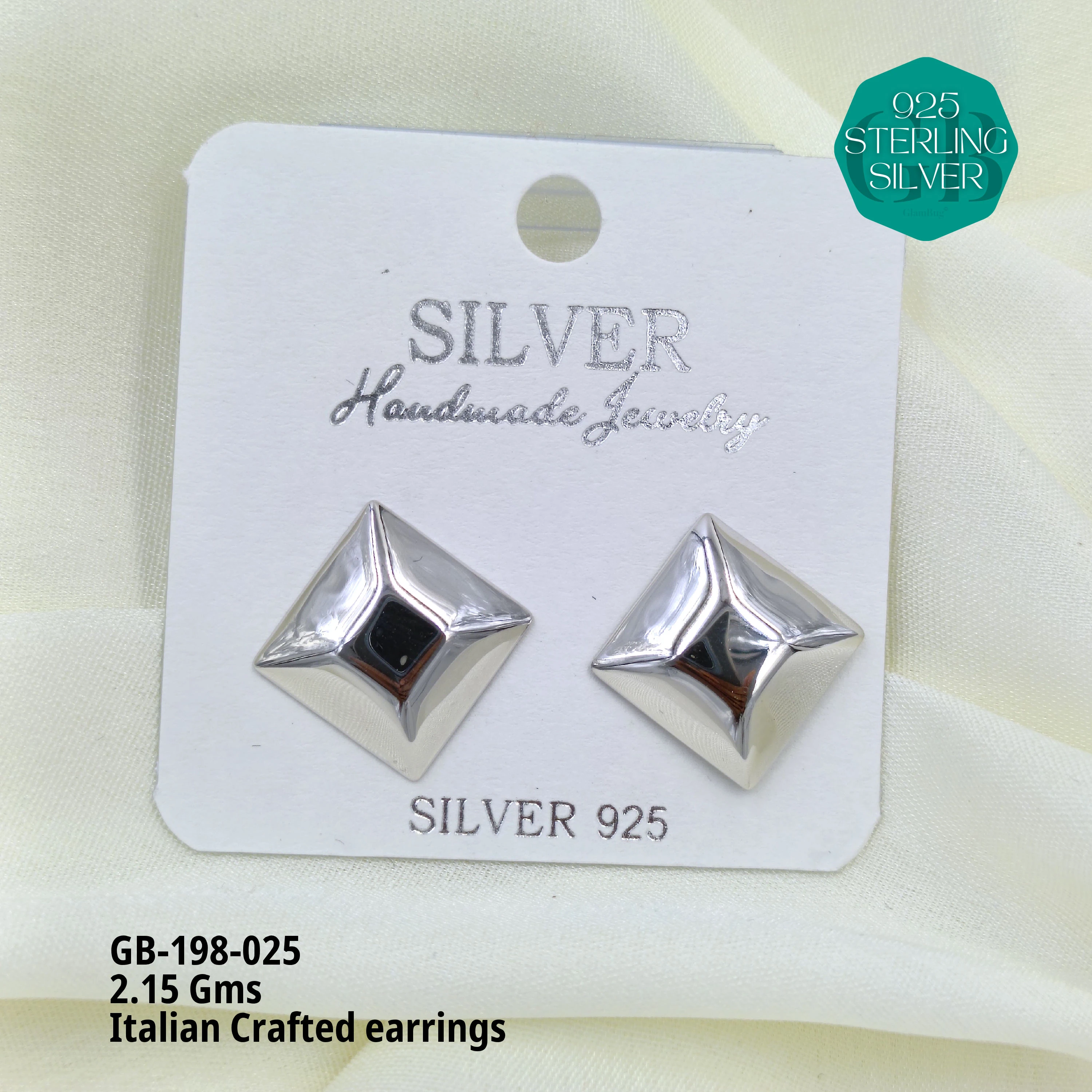 ITALIAN EARRINGS - NON STUDDED - Premium 925 Silver Jewellery - SKU: GB-198-025 - Hyderabad Silver Importers