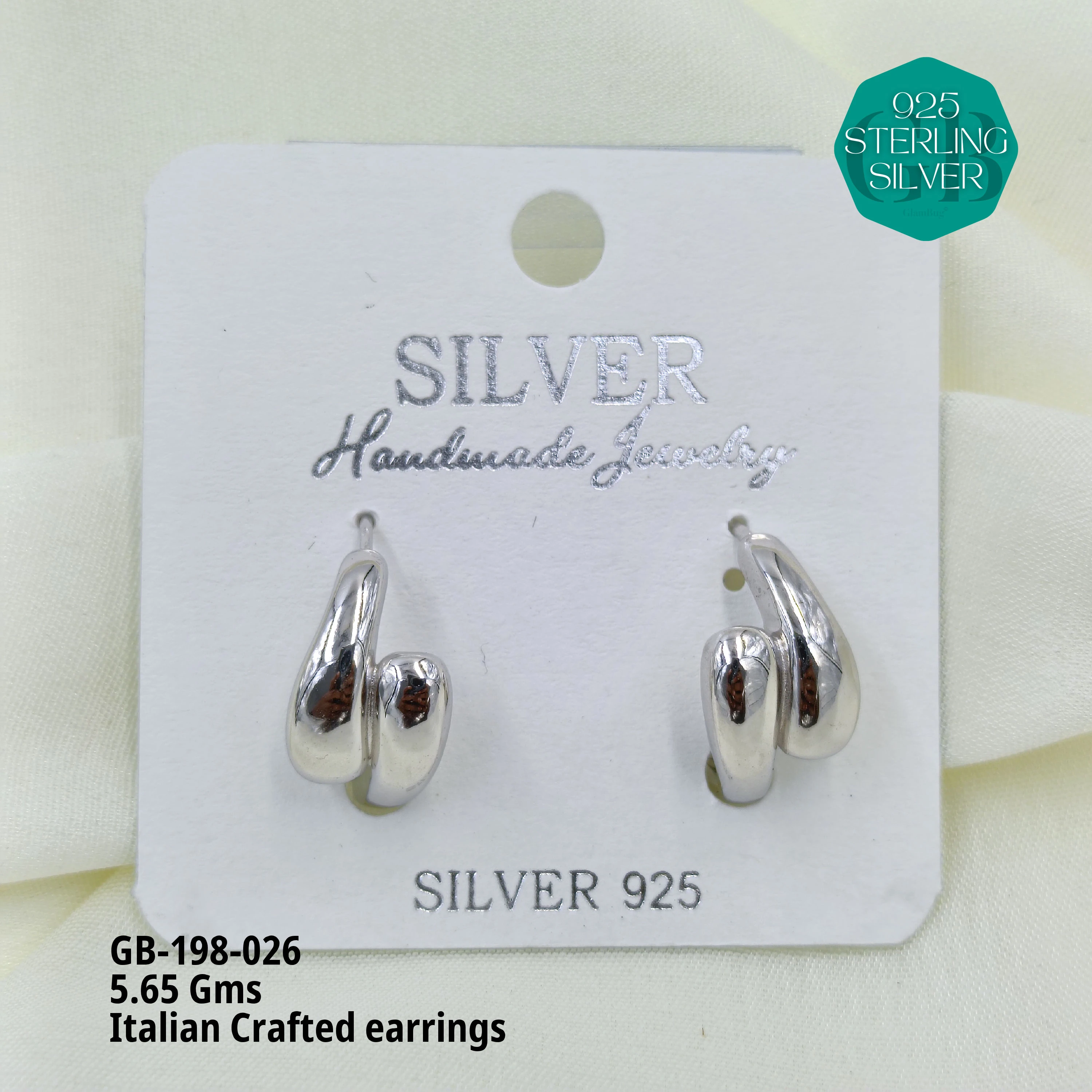ITALIAN EARRINGS - NON STUDDED - Premium 925 Silver Jewellery - SKU: GB-198-026 - Hyderabad Silver Importers