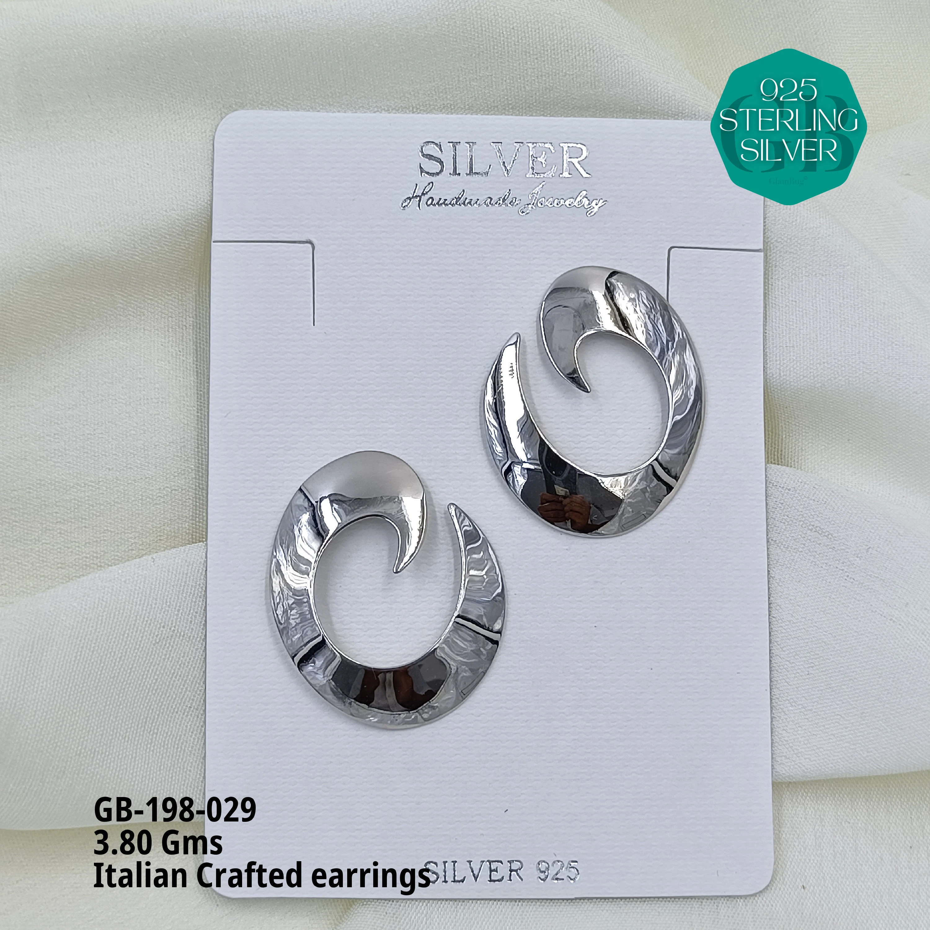 ITALIAN EARRINGS - NON STUDDED - Premium 925 Silver Jewellery - SKU: GB-198-029 - Hyderabad Silver Importers