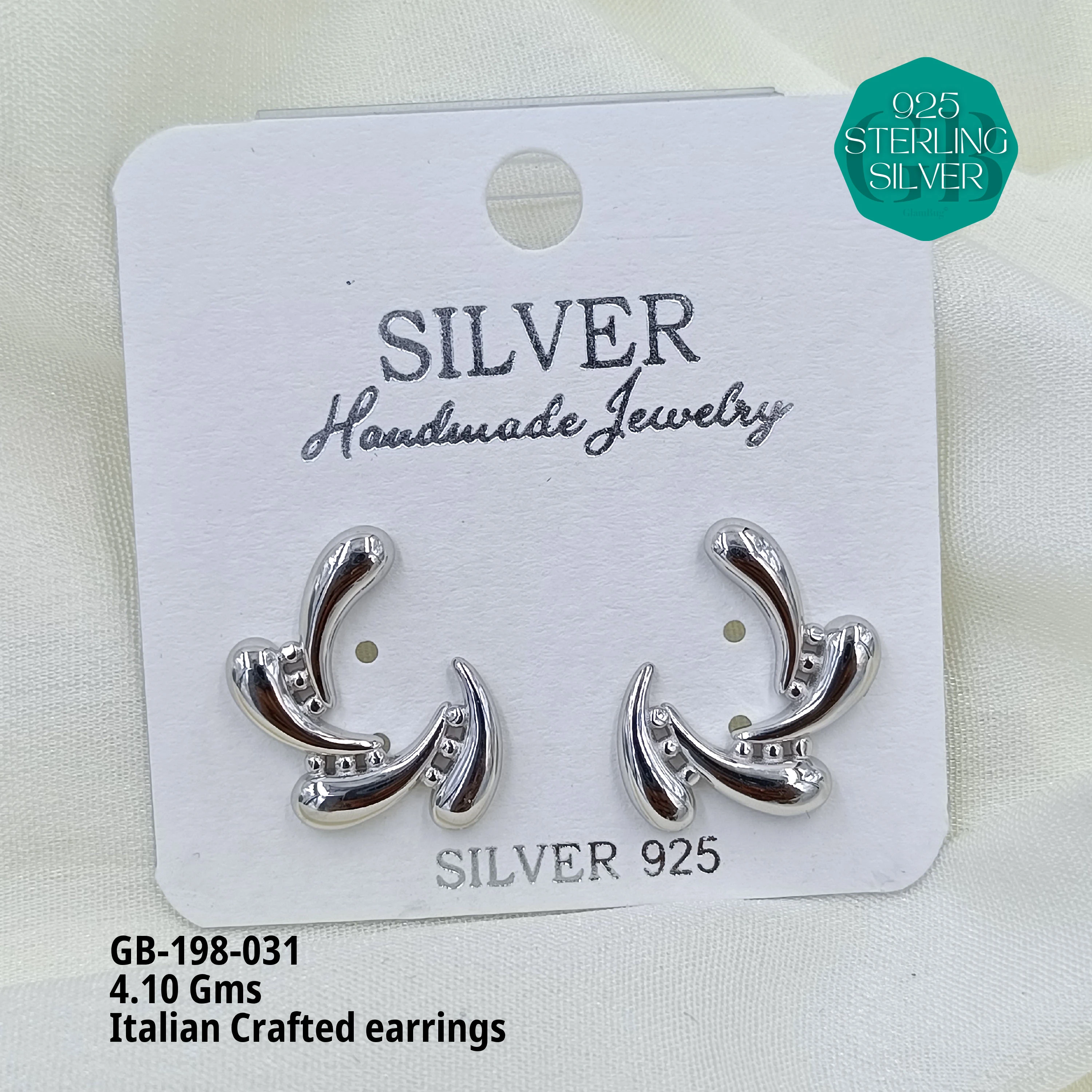 ITALIAN EARRINGS - NON STUDDED - Premium 925 Silver Jewellery - SKU: GB-198-031 - Hyderabad Silver Importers