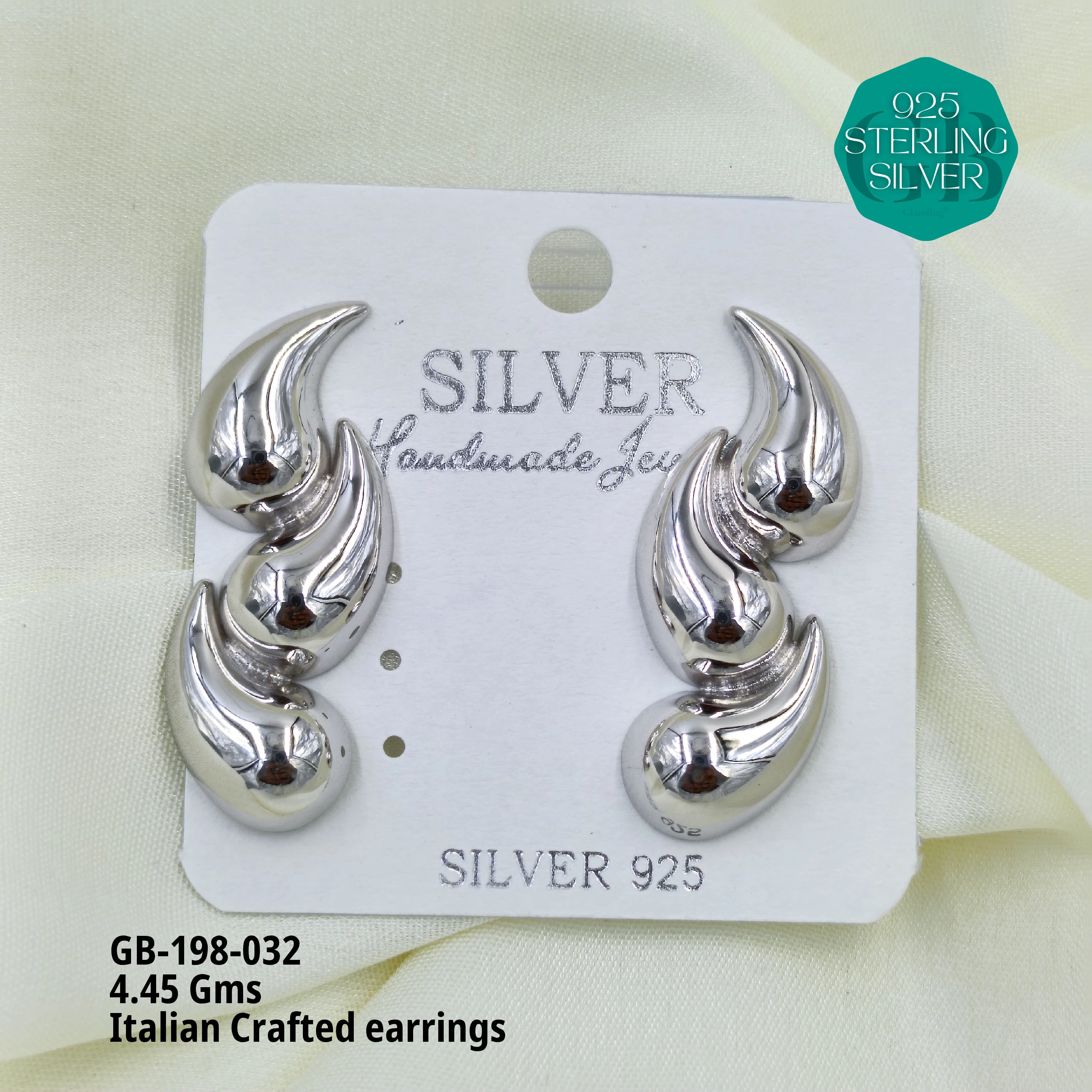 ITALIAN EARRINGS - NON STUDDED - Premium 925 Silver Jewellery - SKU: GB-198-032 - Hyderabad Silver Importers
